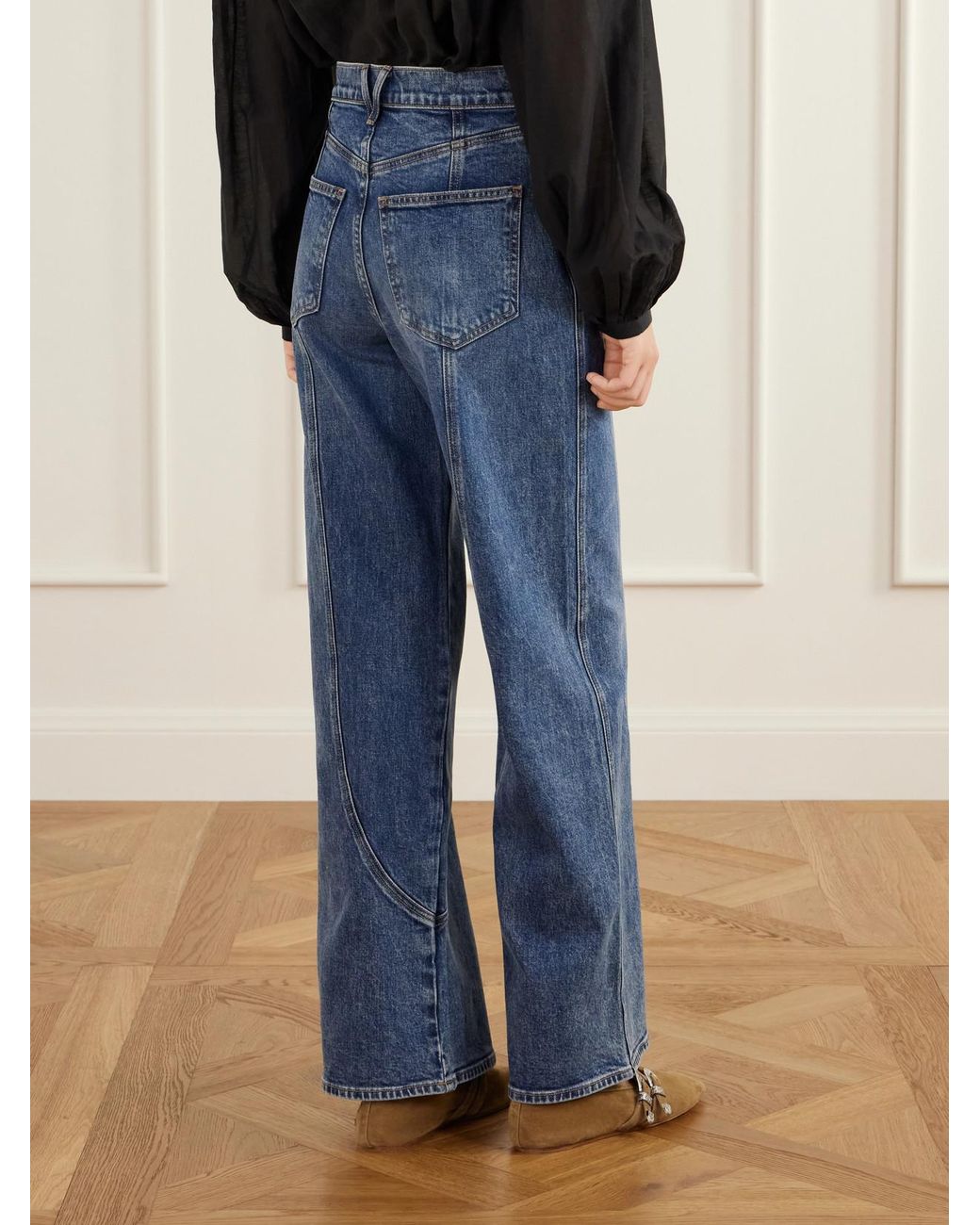 Veronica Beard Blue Taylor Mid-Rise Wide-Leg Jeans