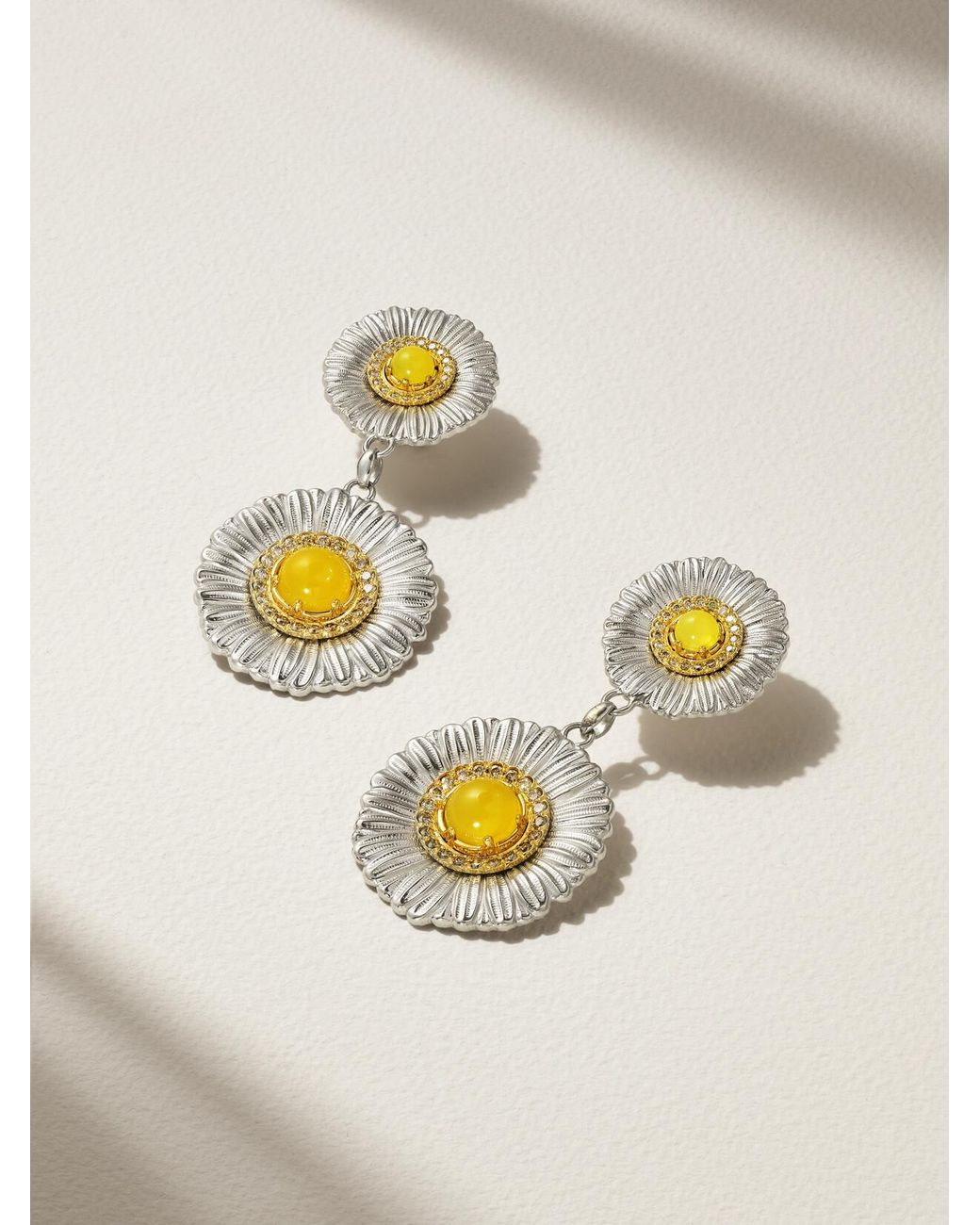 Buccellati Metallic Daisy-Plated Sterling, Agate And Diamond Earrings