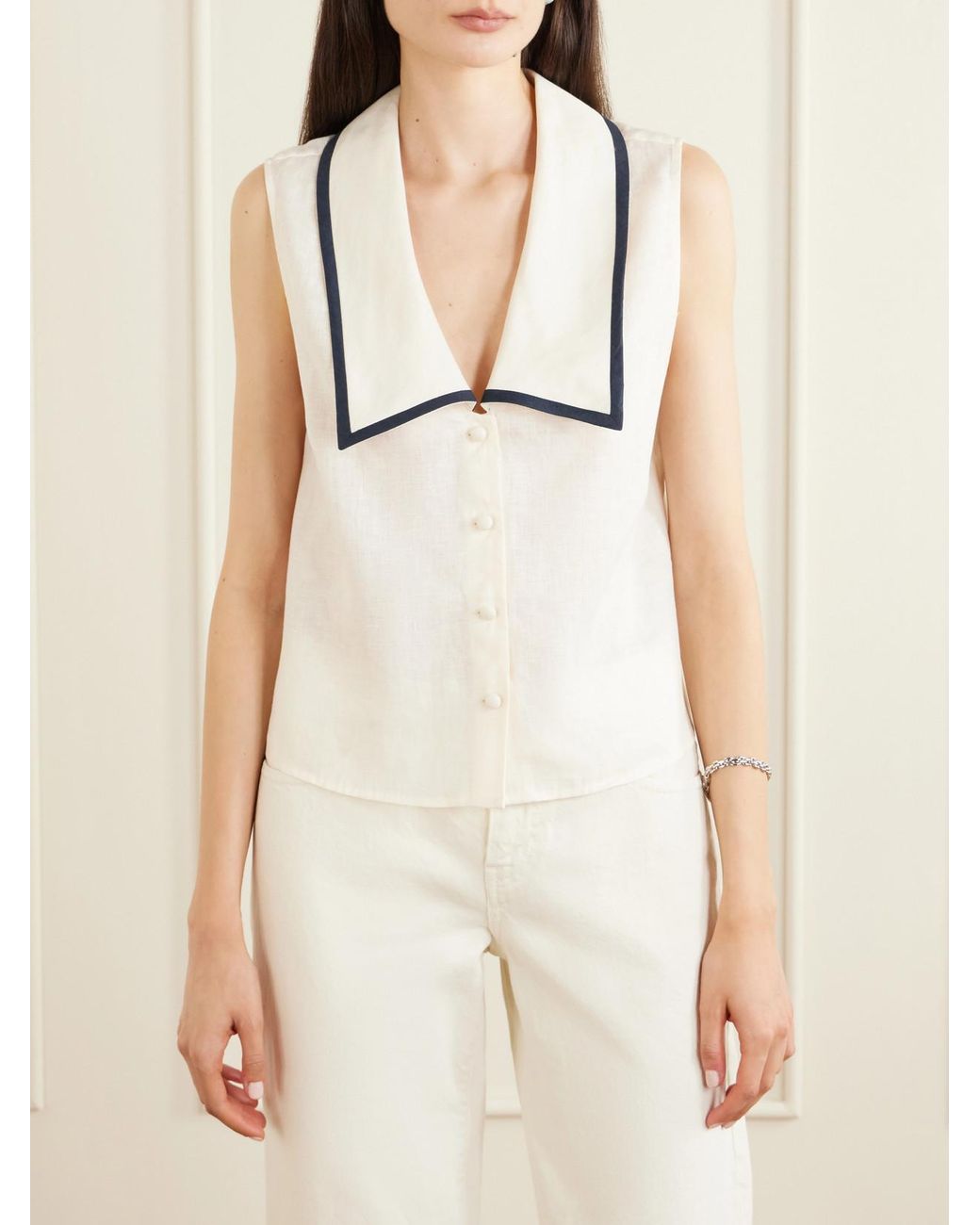 FRAME Natural Cabana Linen Top
