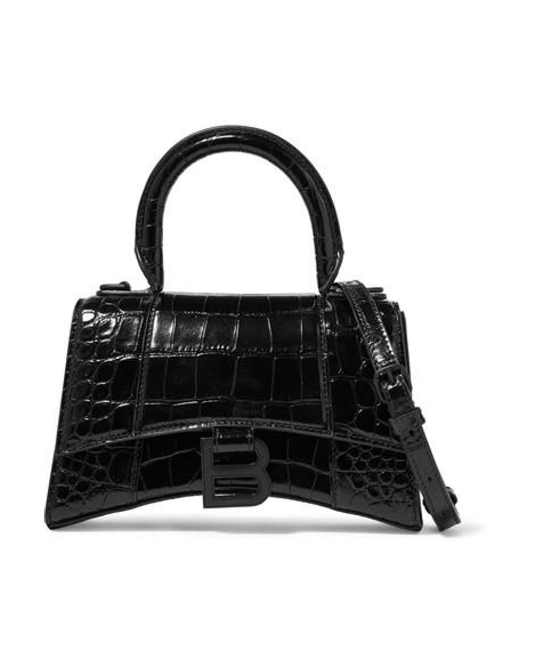 Balenciaga Hourglass Xs Croc-effect Leather Shoulder Bag in Black | Lyst UK