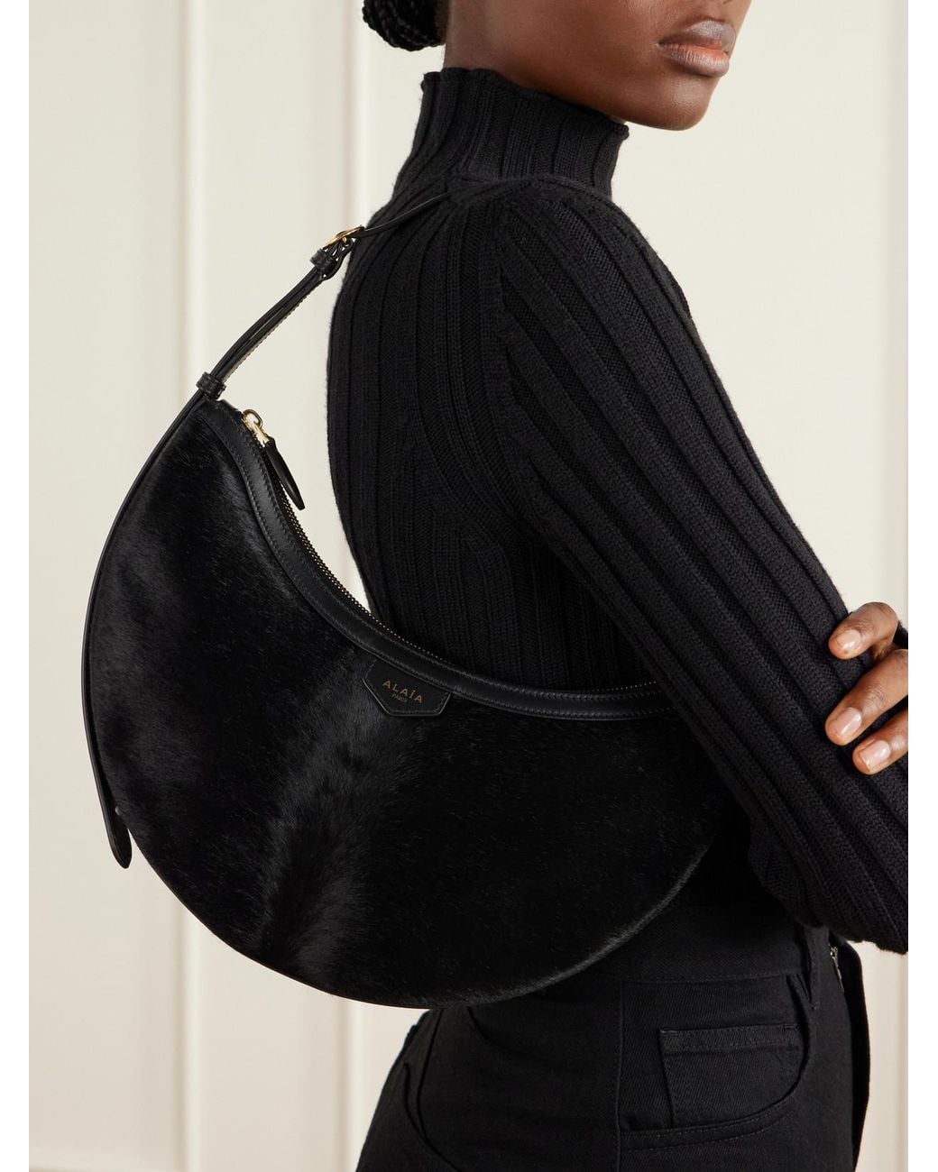 Alaïa Black Demi Lune Calf-Hair Shoulder Bag