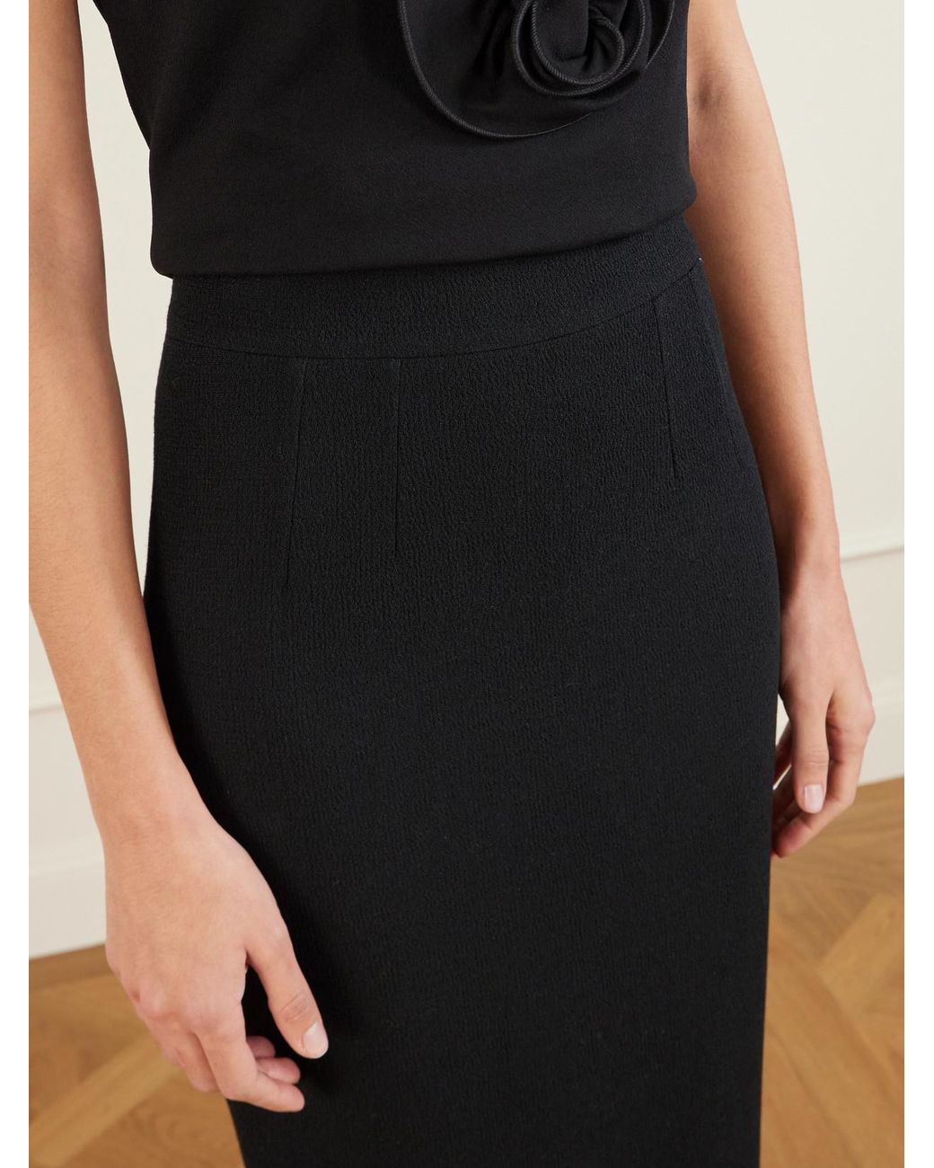 Dolce & Gabbana Black Textured-Wool Midi Skirt