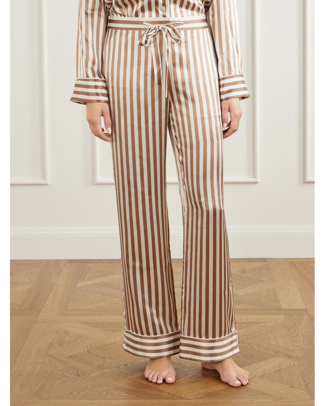Olivia Von Halle Natural Lila Striped Silk-Satin Pajama