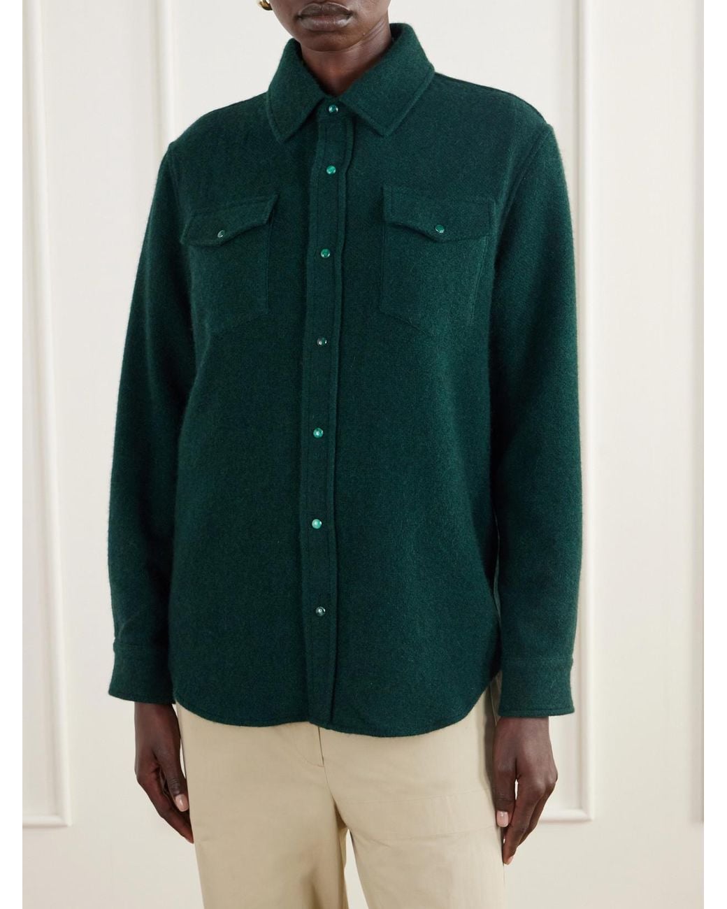 God's True Cashmere Green Malachite Basketweave Brushed Cashmere Shirt