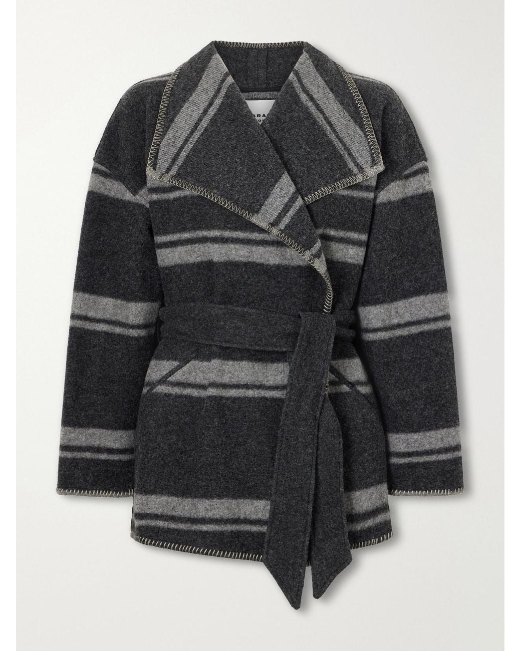 Isabel Marant Gray Brea Belted Striped Knitted Coat