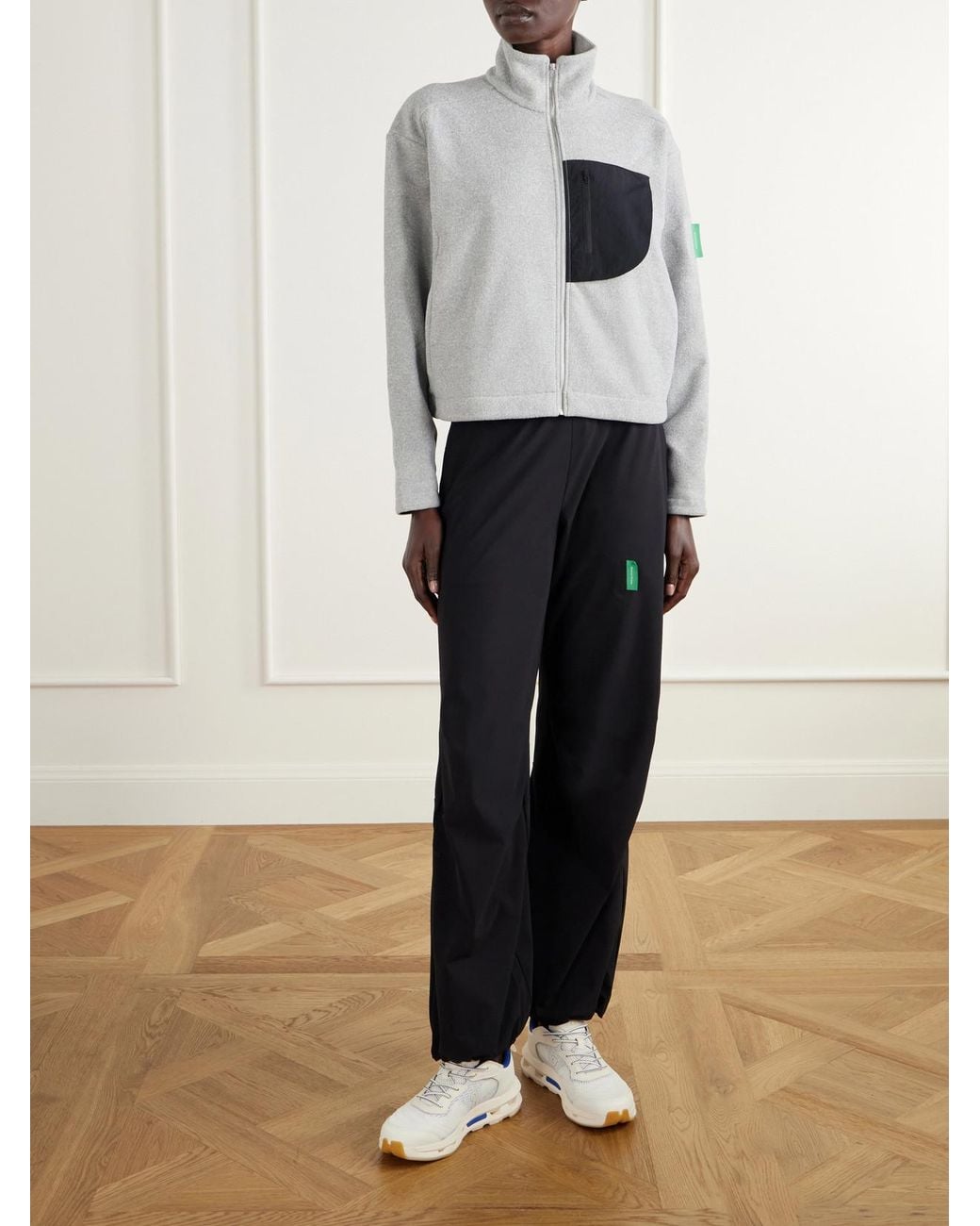 District Vision White Cropped Logo-Appliquéd Shell-Trimmed Recycled Fleece Jacket