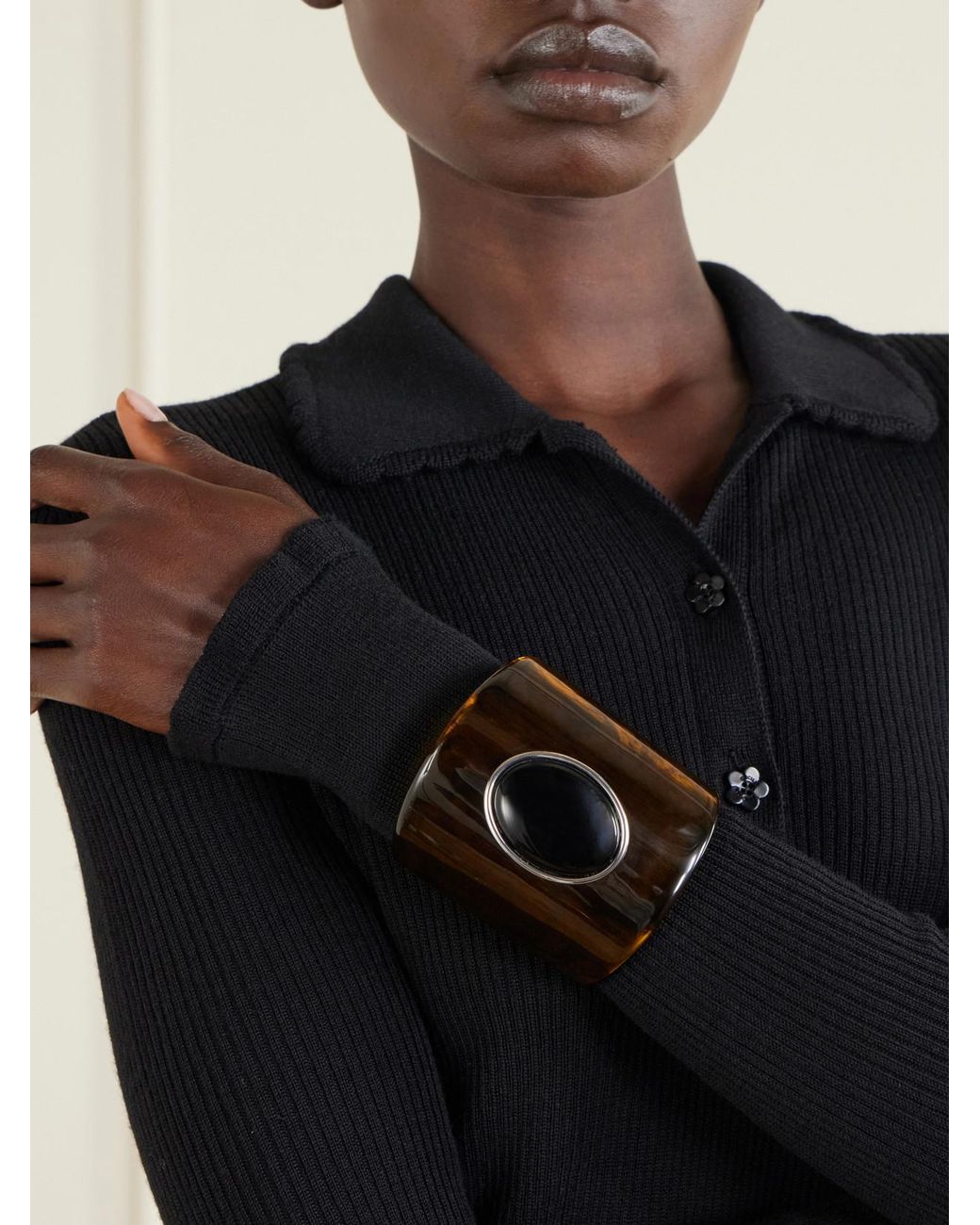 Julietta Metallic Nera Rhodium-Plated, Onyx And Resin Cuff