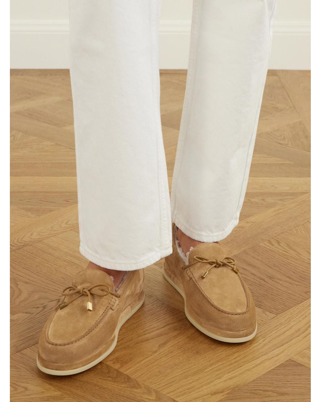 Tod's Natural Gommino Shearling Suede Loafers