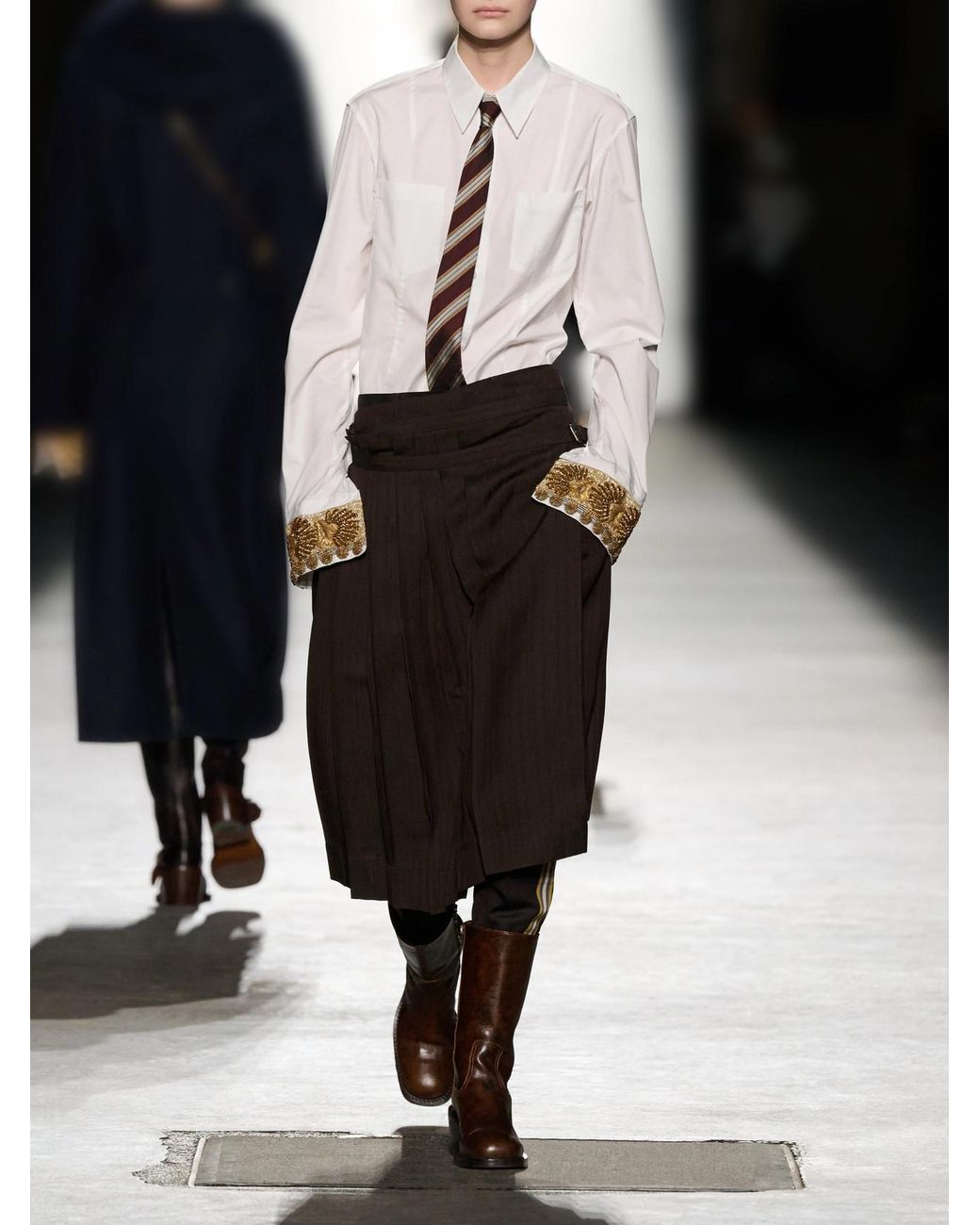 Dries Van Noten White Striped Silk-Jacquard Tie