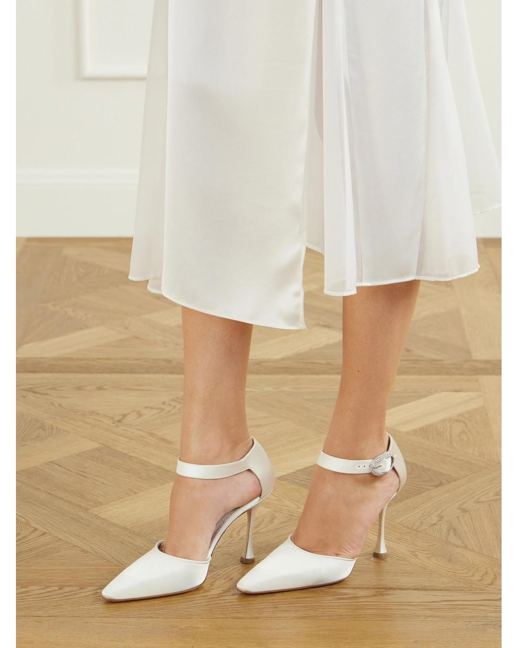 Manolo Blahnik Natural Zutonplan 105 Crystal-Embellished Satin Pumps
