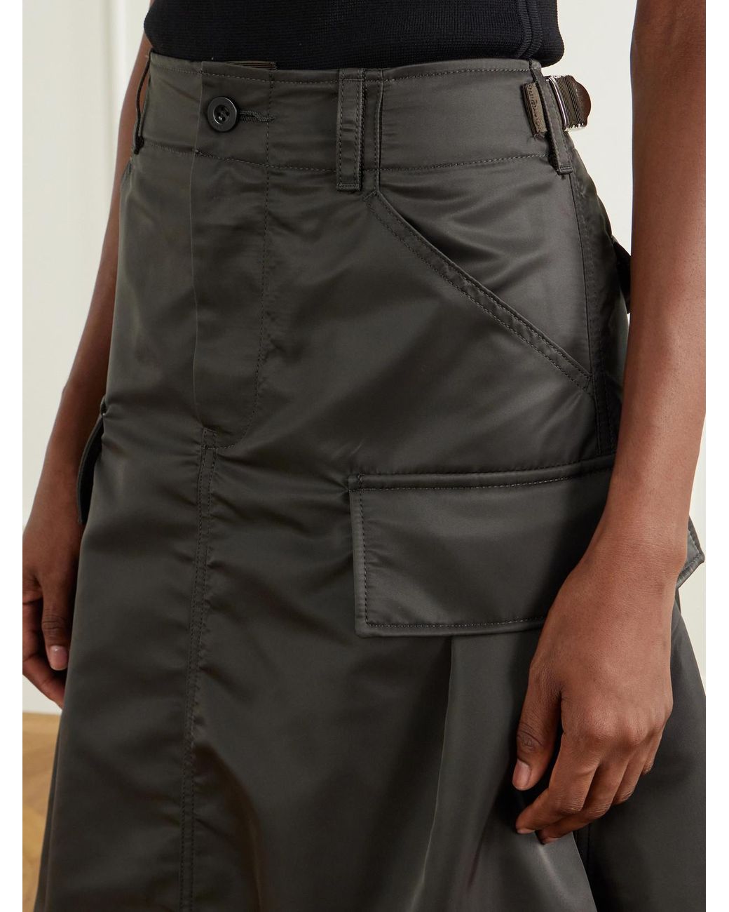 Sacai Black Cargo Pleated Shell-Twill Midi Skirt