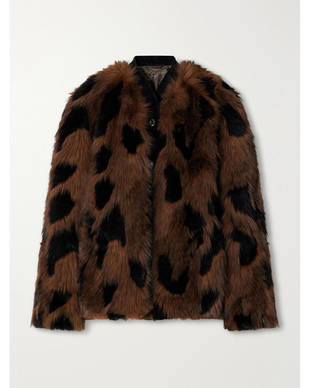 Blazé Milano Brown Chausie Leopard-Pattern Velvet-Trimmed Plush Jacket