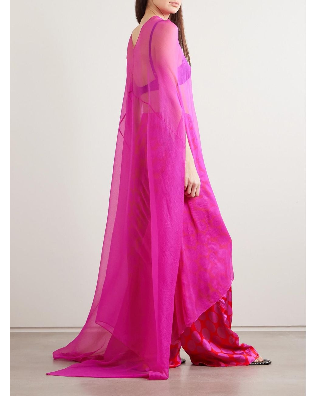 Dries Van Noten Pink Draped Silk-Chiffon Midi Dress