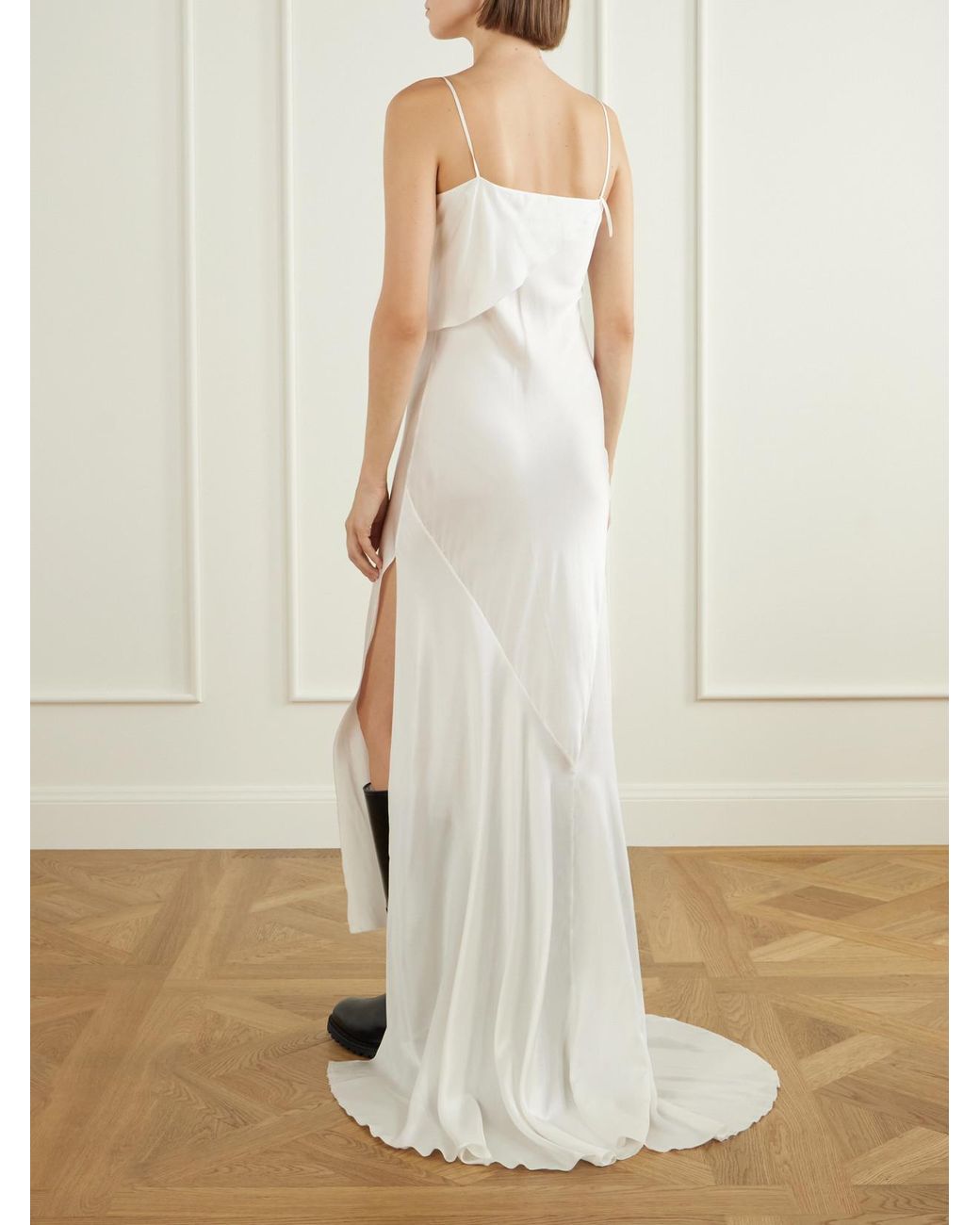 Ann Demeulemeester White Aaricia Asymmetric Silk-Satin Maxi Dress