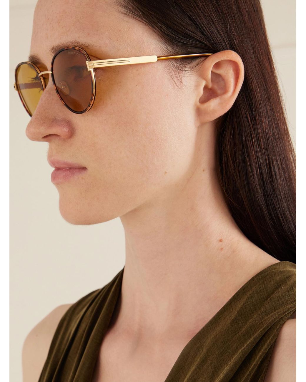 Tom Ford Metallic Jet-02 Round-Frame-Tone And Acetate Sunglasses