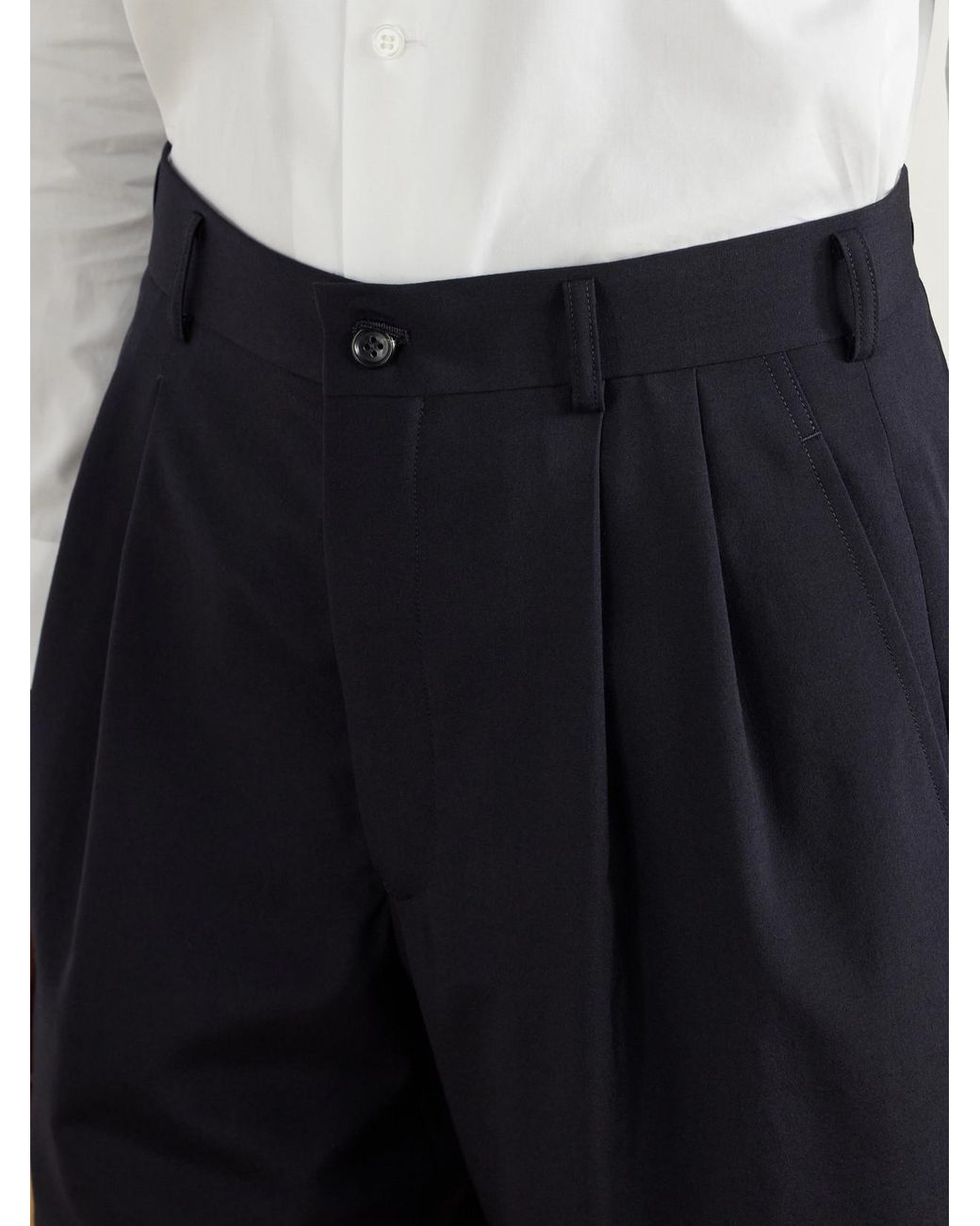 Comme des Garçons Blue Pleated Wool Shorts