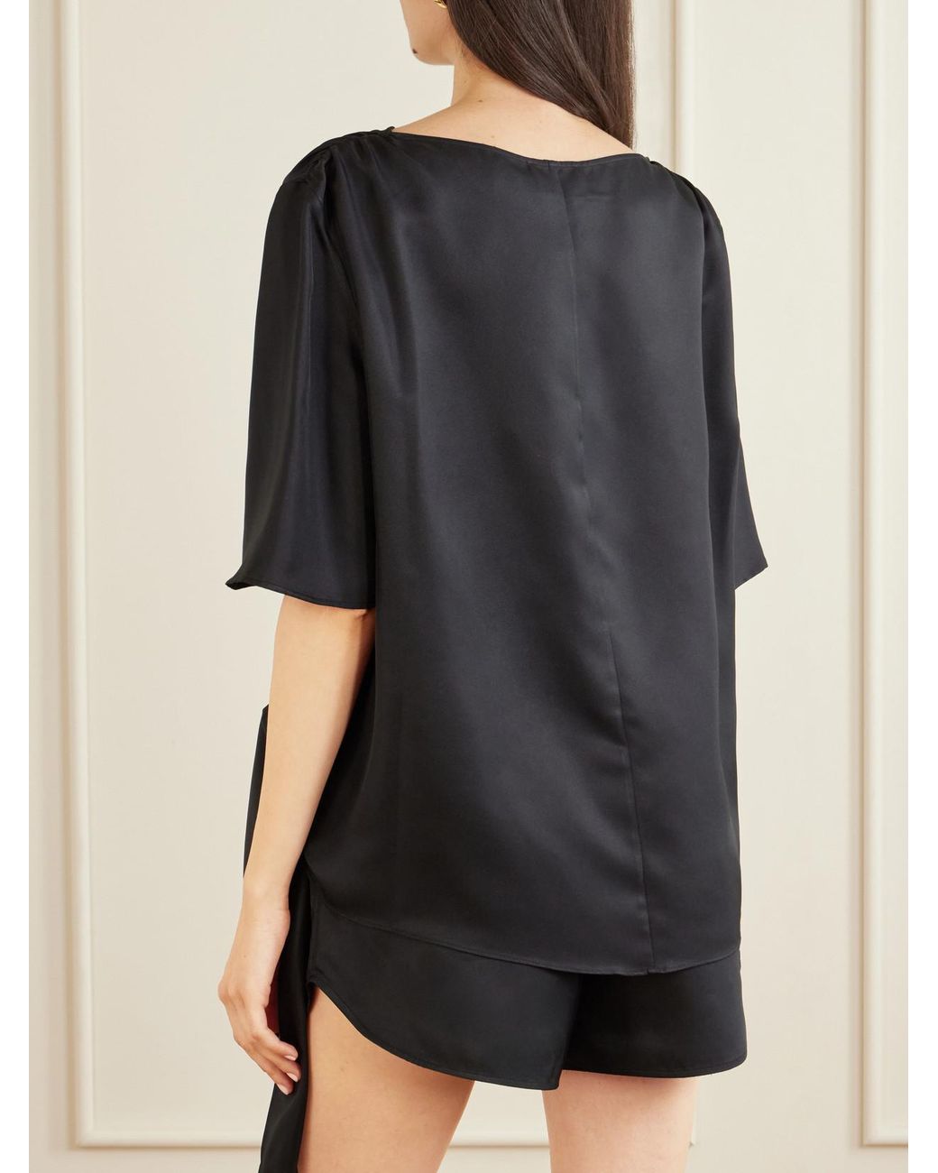 Loulou de Saison Black Mano Knotted Silk-Twill Blouse