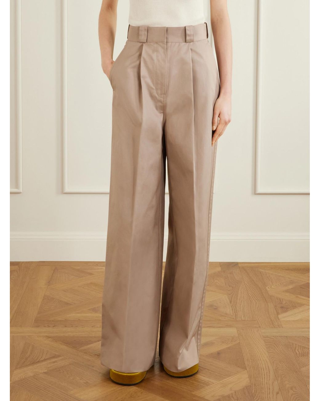 Balenciaga Natural Pleated Cotton Wide-Leg Pants