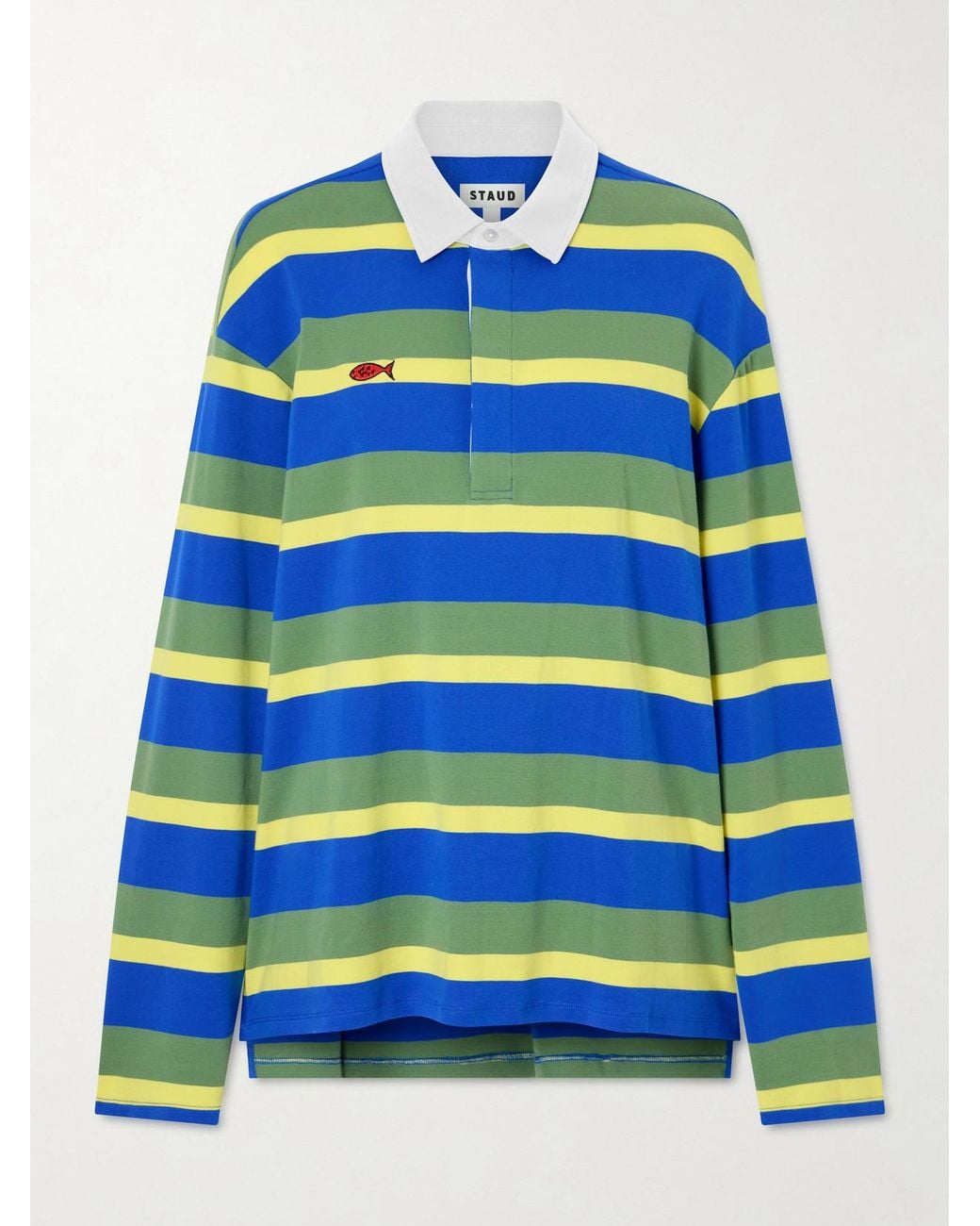 Staud Blue Da Adolfo Gavin Striped Logo-Embroidered Cotton-Blend Shirt