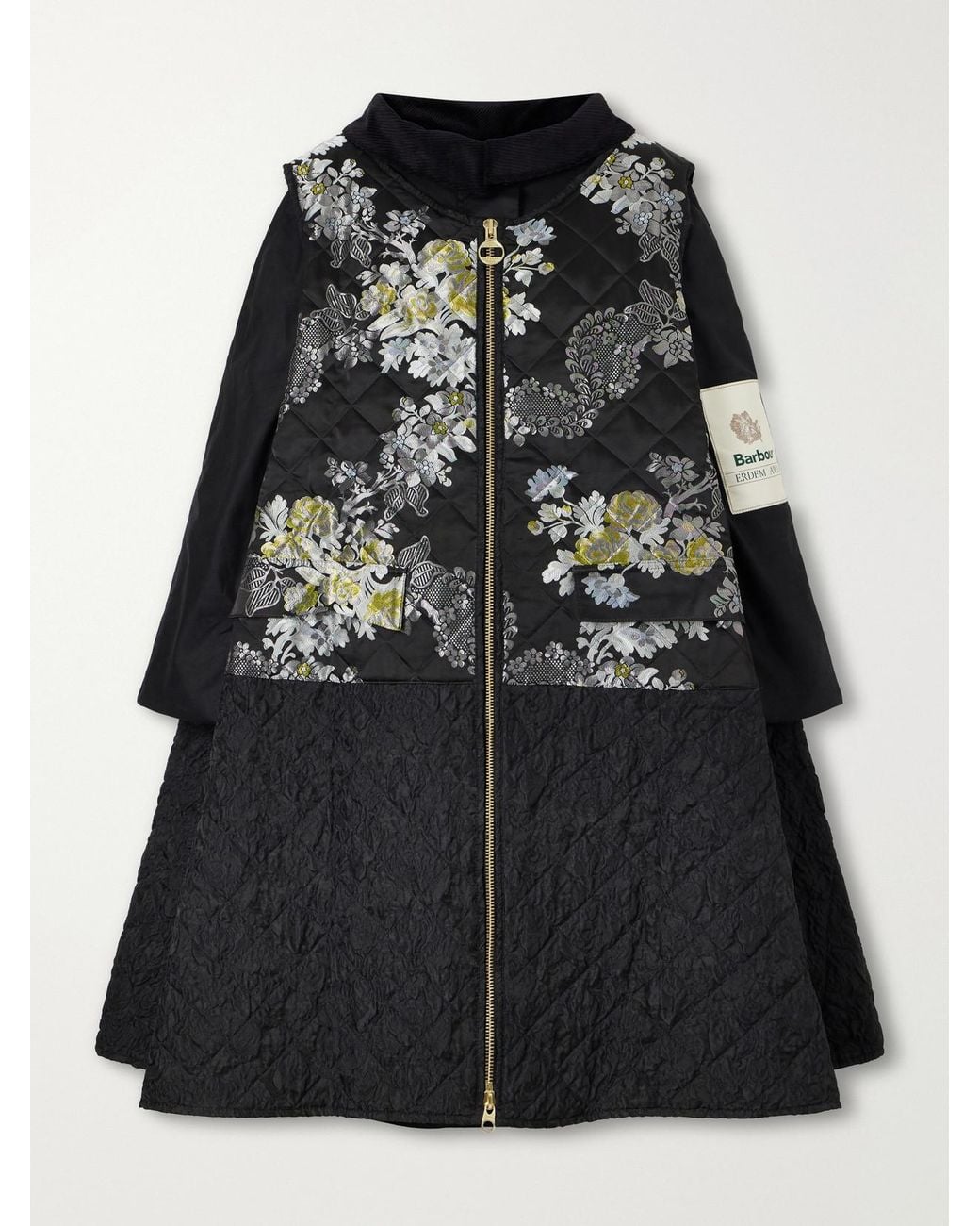 Erdem Black Barbour Embellished Waxed Cotton-Jacquard Coat