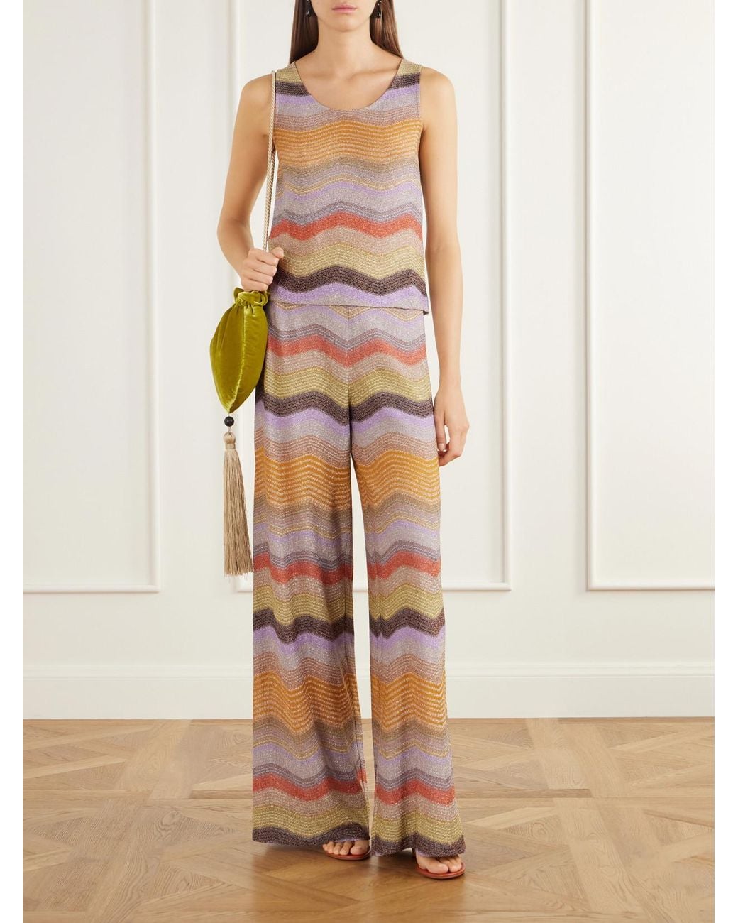 Missoni Multicolor Striped Metallic Crochet-Knit Wide-Leg Pants