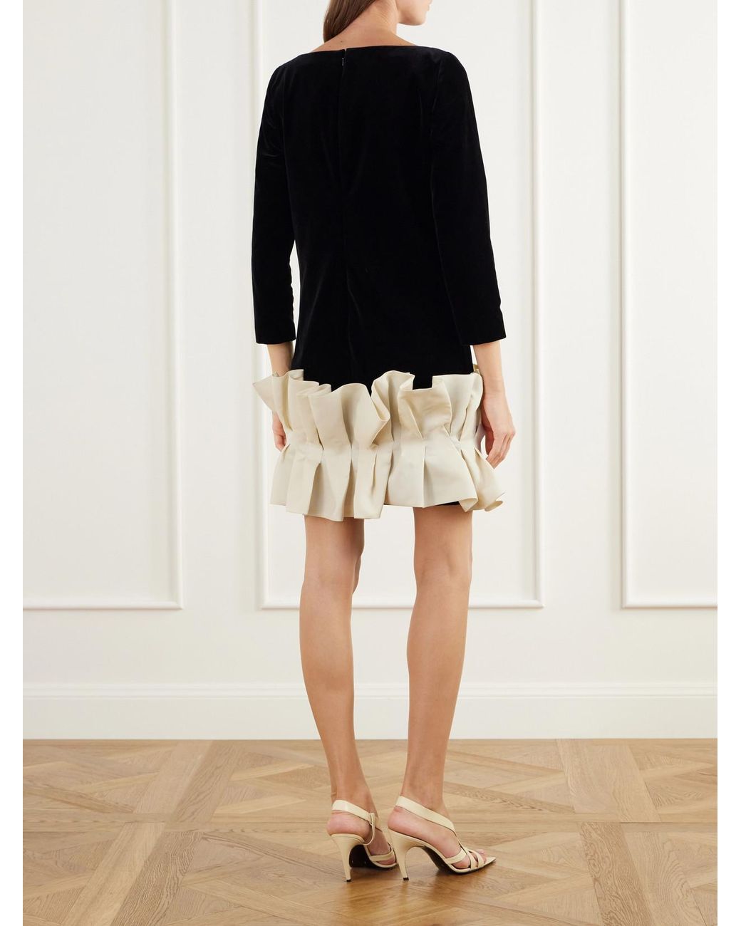 Khaite Black Valetta Two-Tone Ruffled Cotton-Velvet Mini Dress