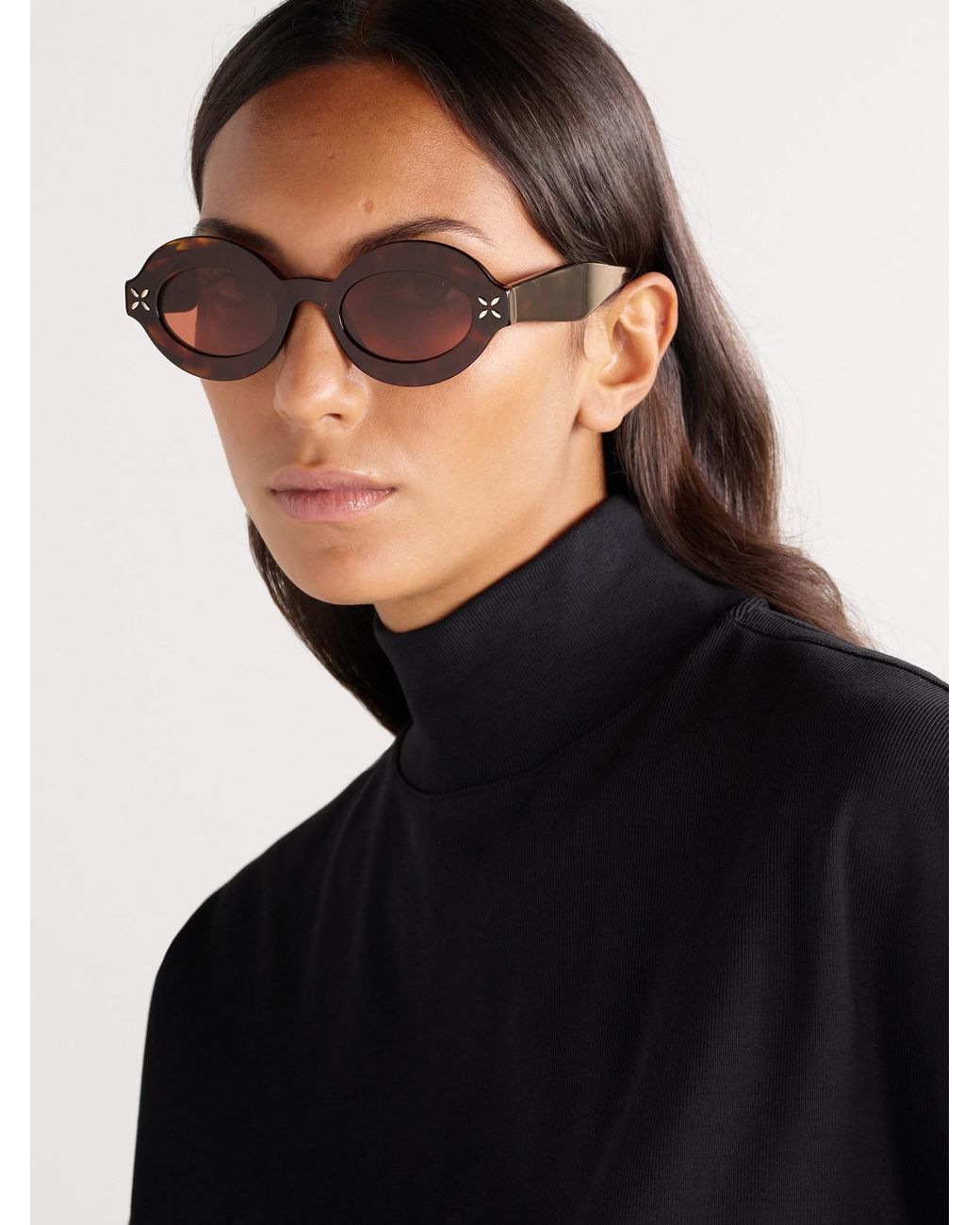 Alaïa Brown Petal Oval-Frame Acetate Sunglasses