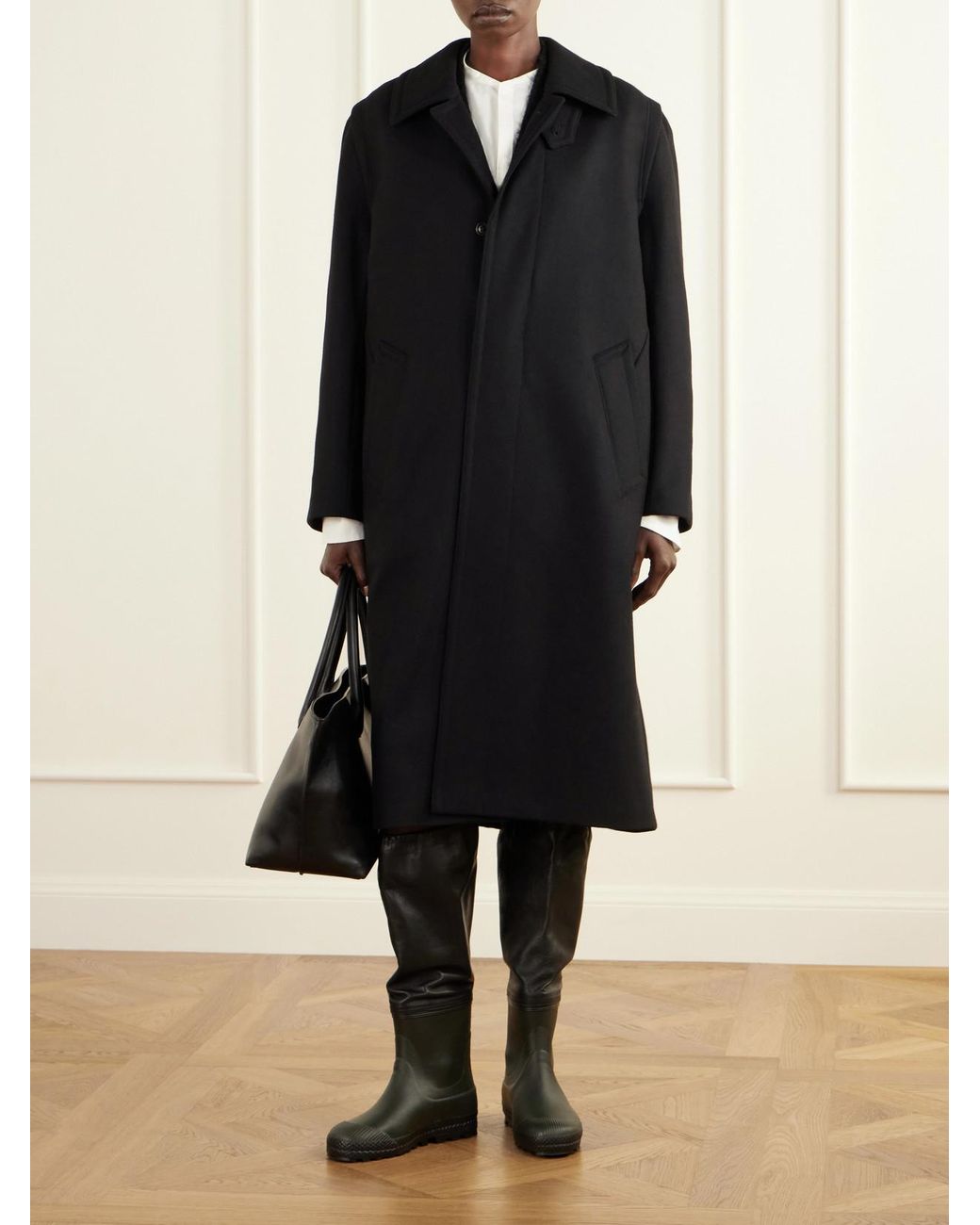 Rier Black Loden Felted Virgin Wool Coat