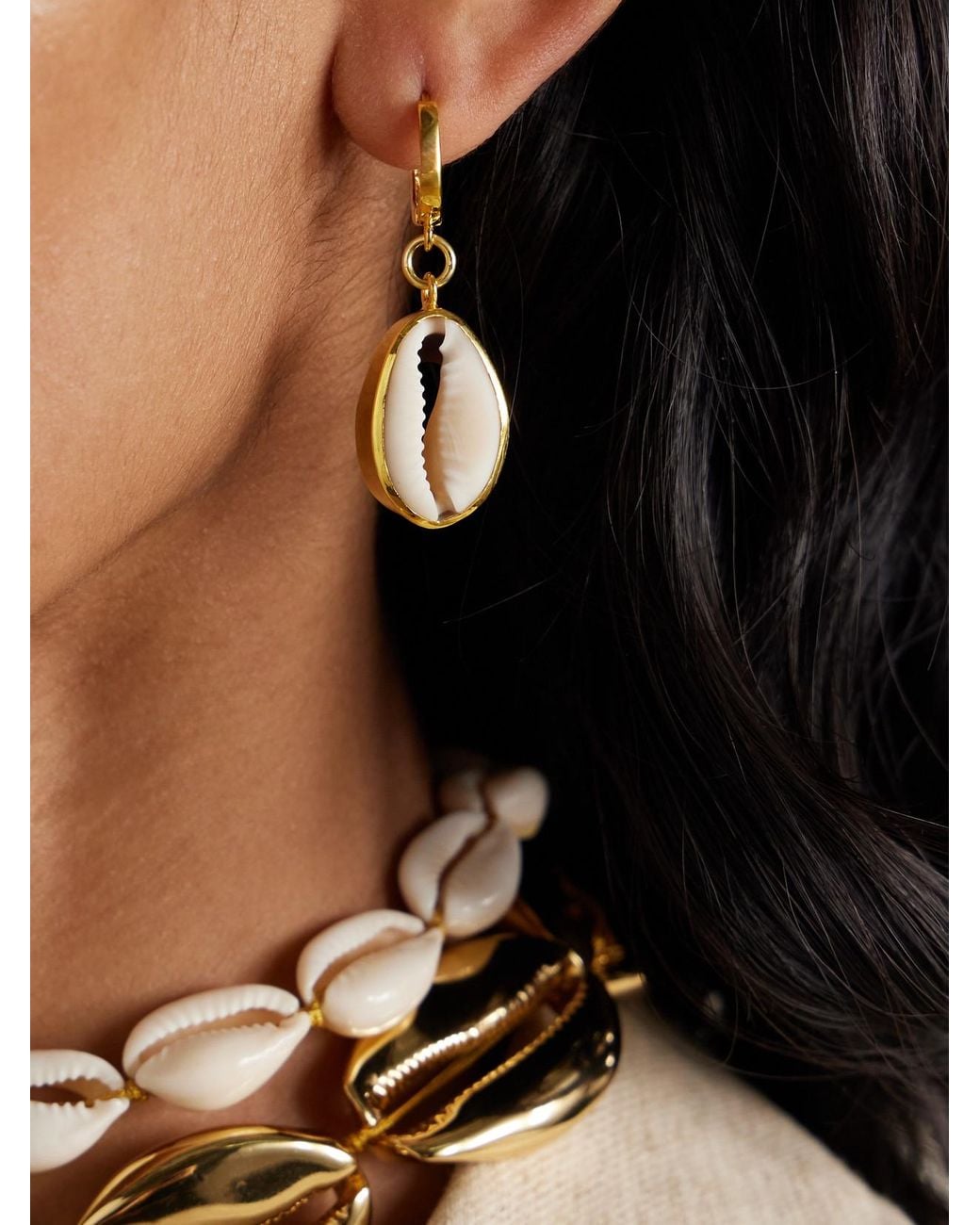 Tohum Design White Concha Puka Vermeil Earrings