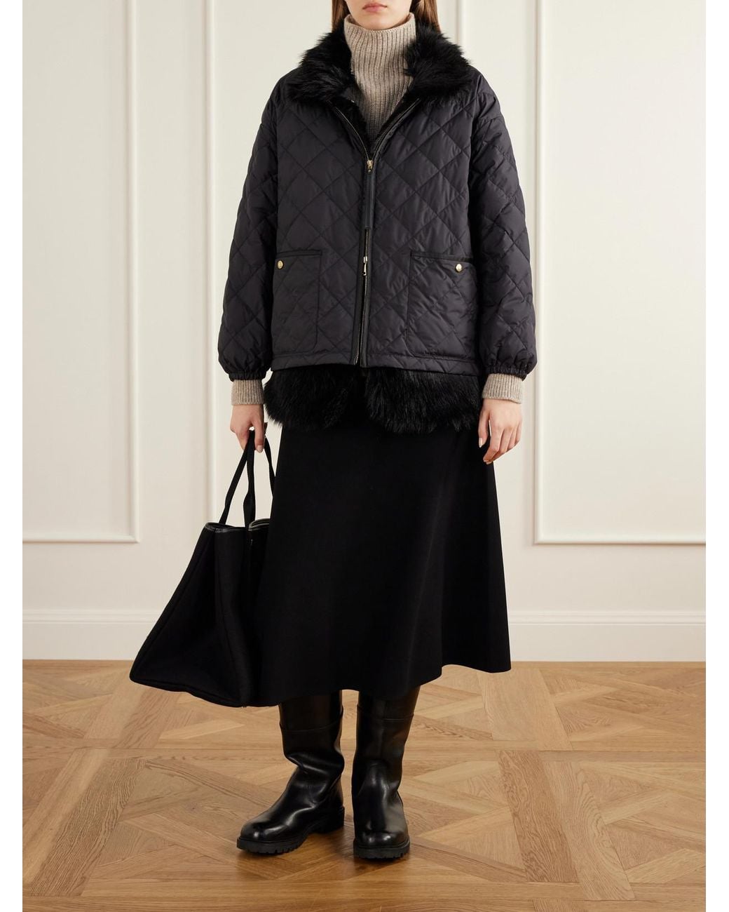 Moncler Black Chaleureux Plush-Trimmed Shell Quilted Down Jacket