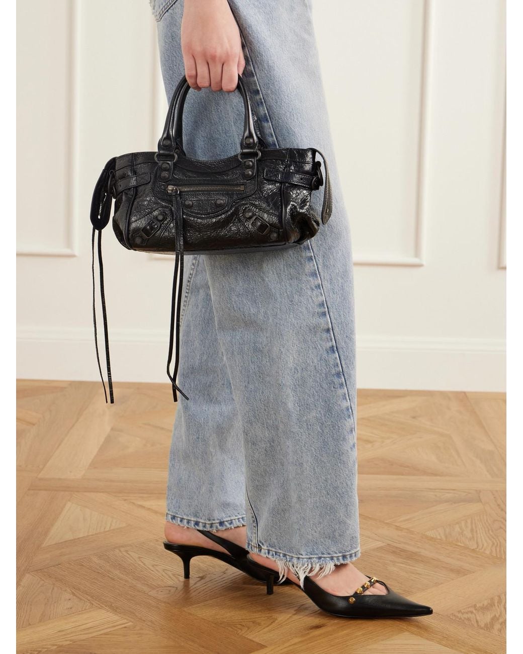 Balenciaga Black Le City East/West Mini Crinkled Leather Tote