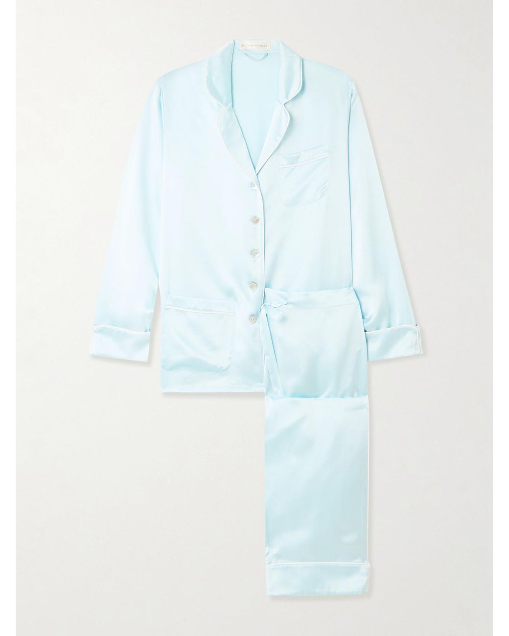 Olivia Von Halle Blue Coco Silk-Satin Pajama Set