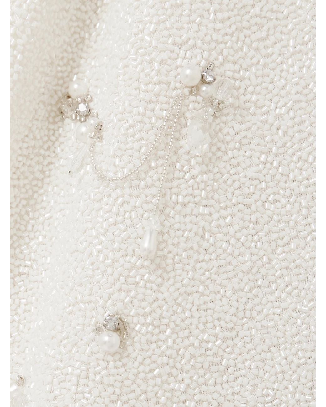Clio Peppiatt White Droplet Embellished Beaded Stretch-Tulle Gown