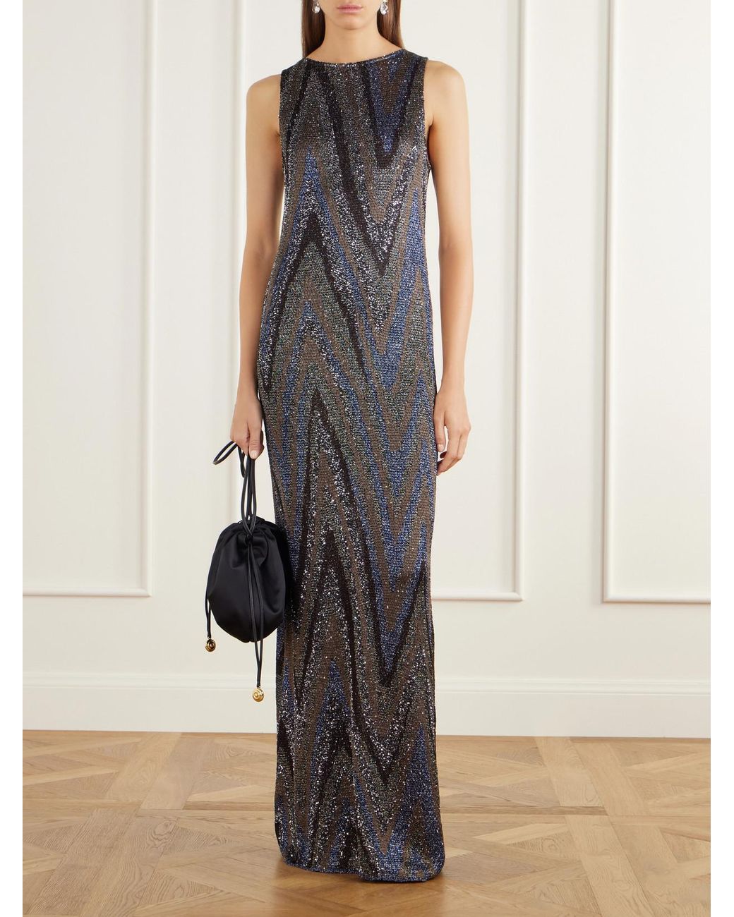 Missoni White Sequin-Embellished Striped Metallic Crochet-Knit Maxi Dress