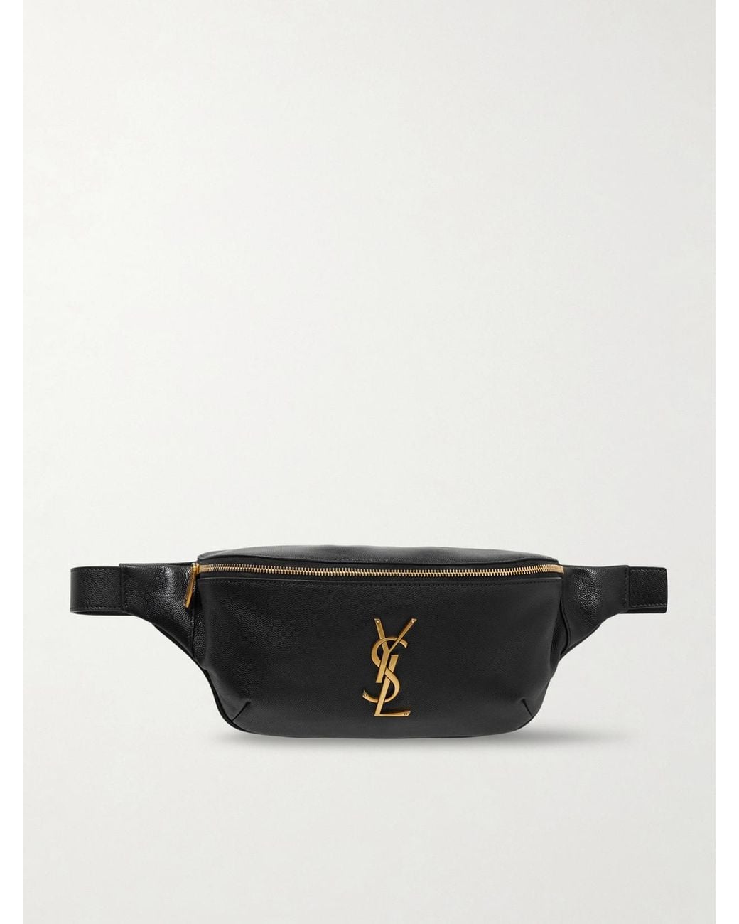 Saint Laurent Black Cassandre Textured-Leather Belt Bag