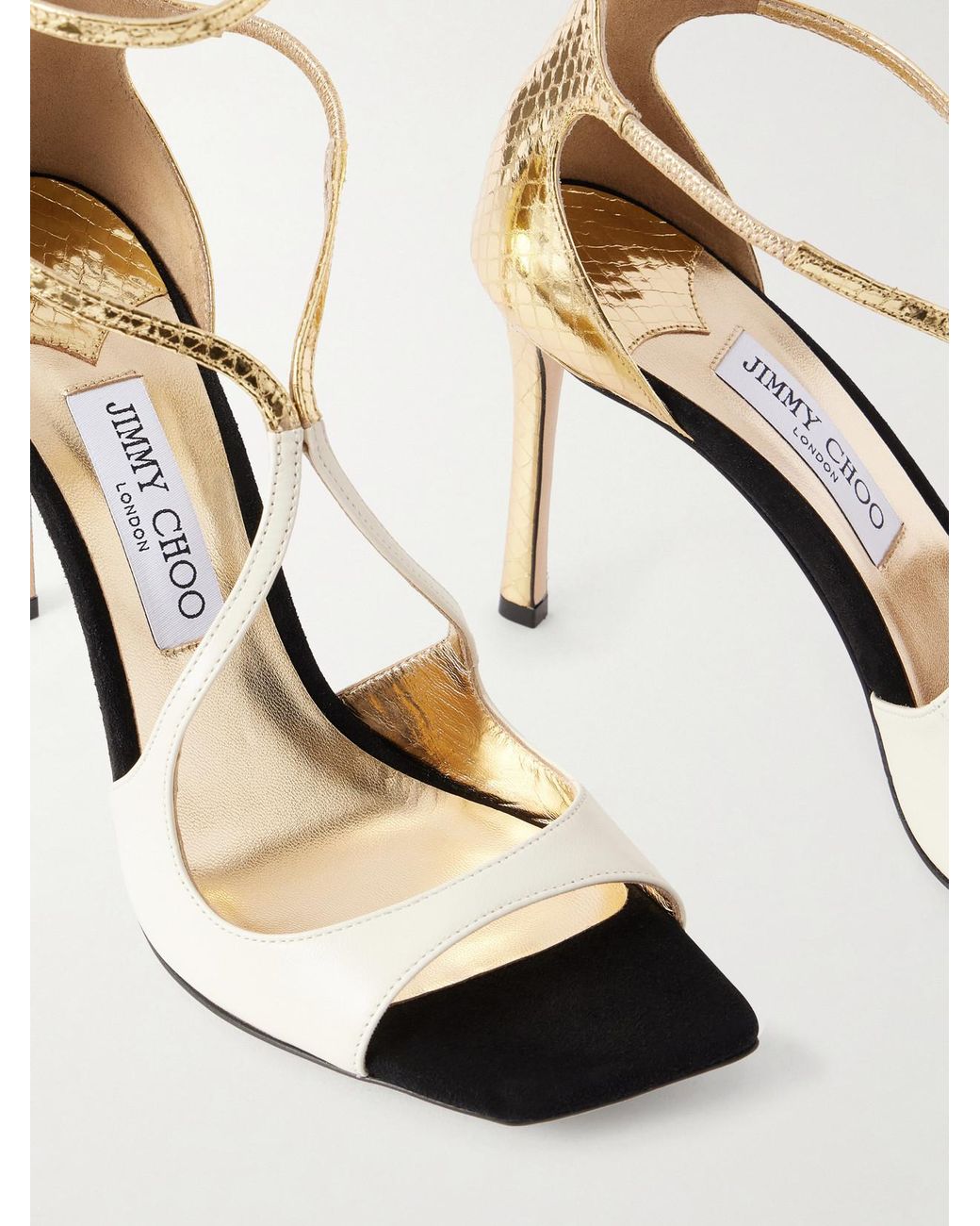 Jimmy Choo White Azia 95 Metallic Leather Sandals