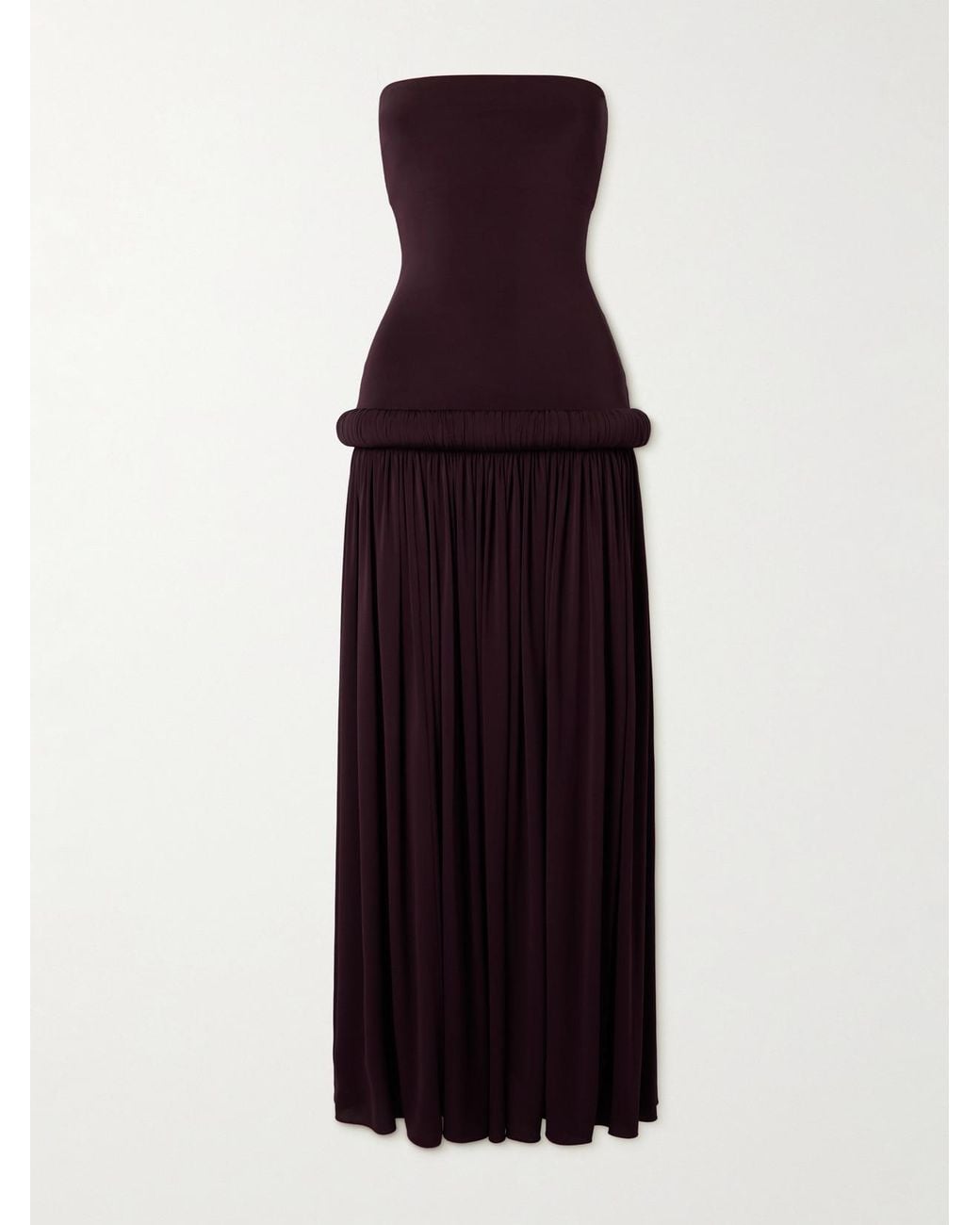 Alaïa Purple Strapless Pleated Stretch-Jersey Midi Dress