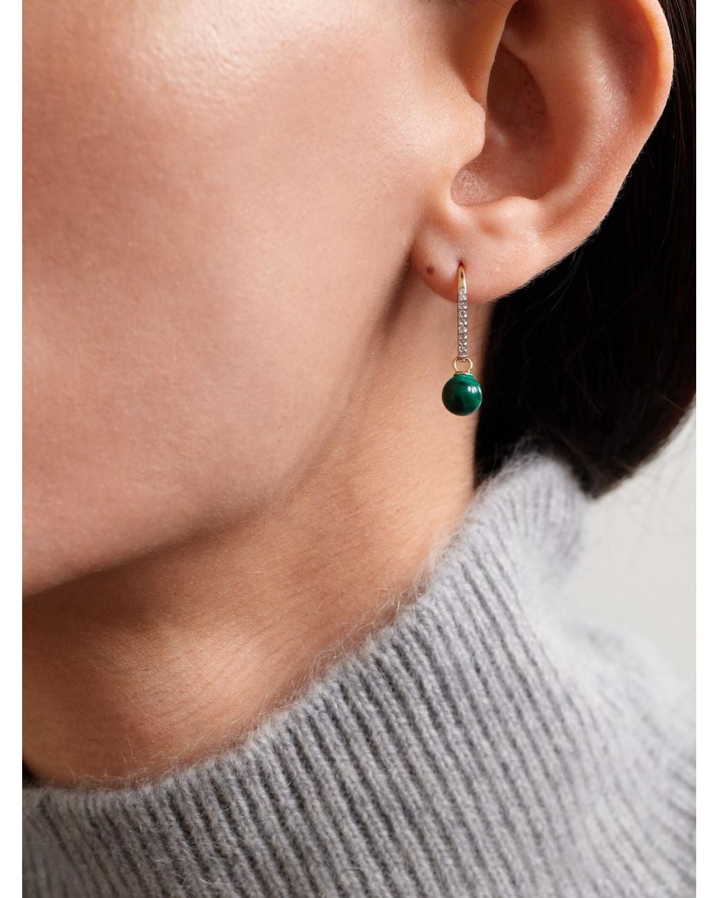 Mateo Metallic 14-Karat, Malachite And Diamond Earrings