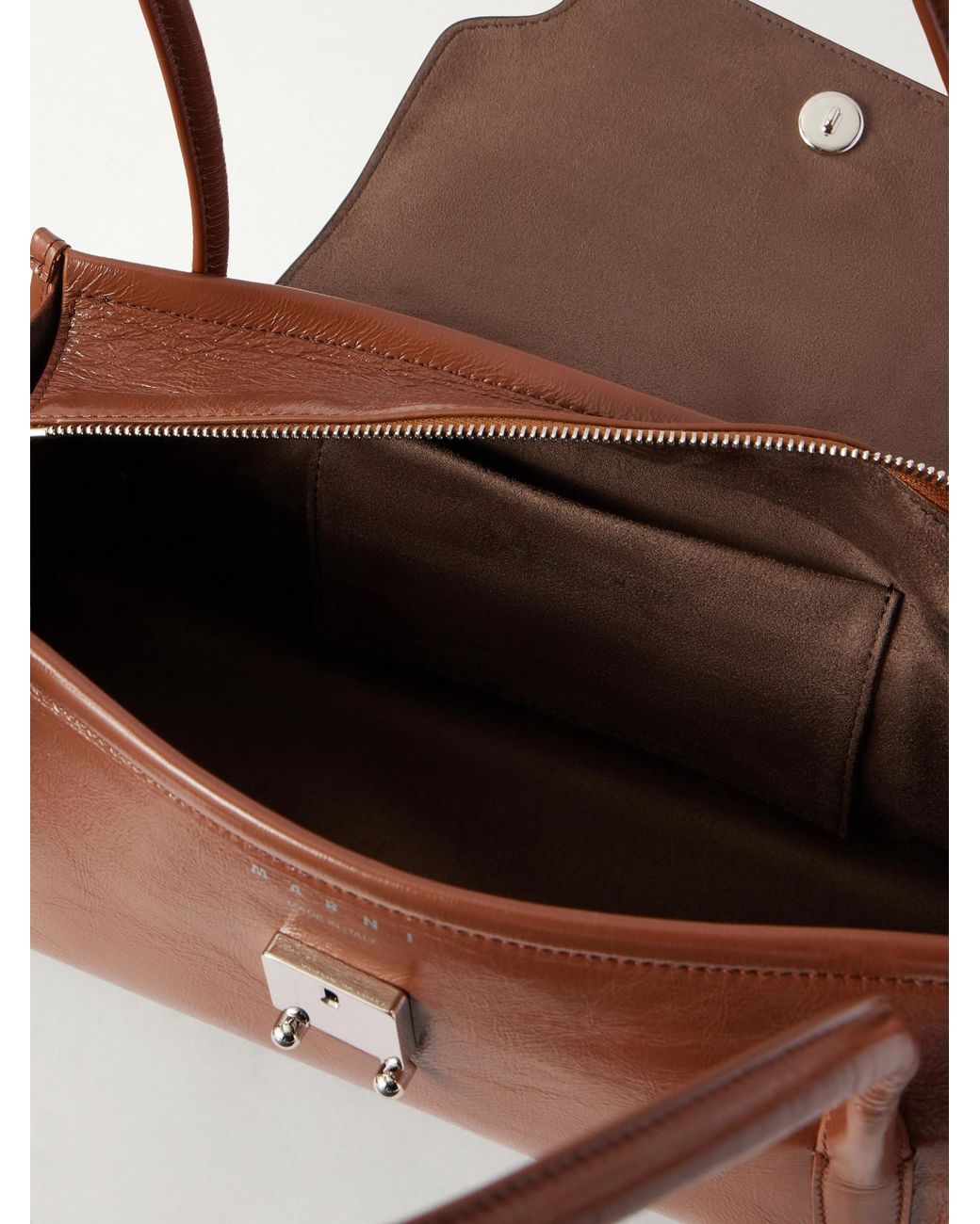 Marni Orange Trunkette Two-Tone Crinkled Leather Shoulder Bag