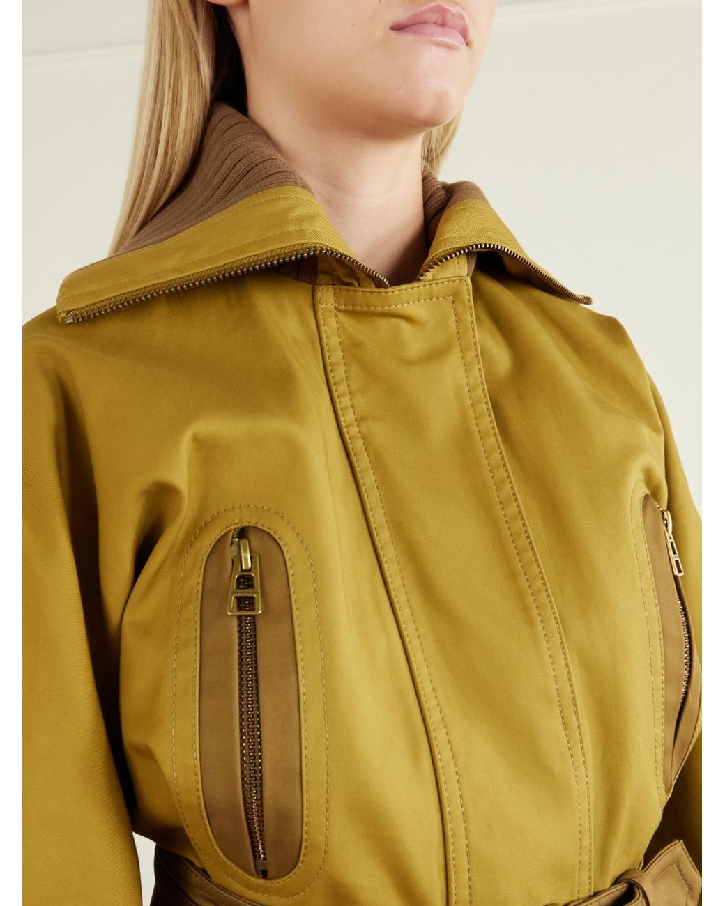 Zimmermann Yellow Valiant Belted Two-Tone Paneled Rib-Trimmed Cotton-Drill Jacket