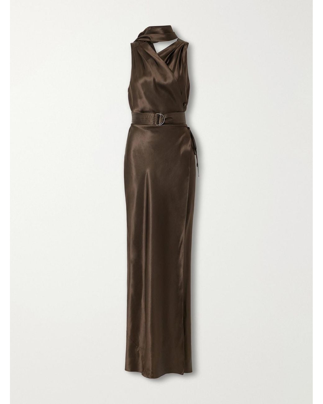 Ralph Lauren Natural Rynn Belted Duchess-Silk Halterneck Gown