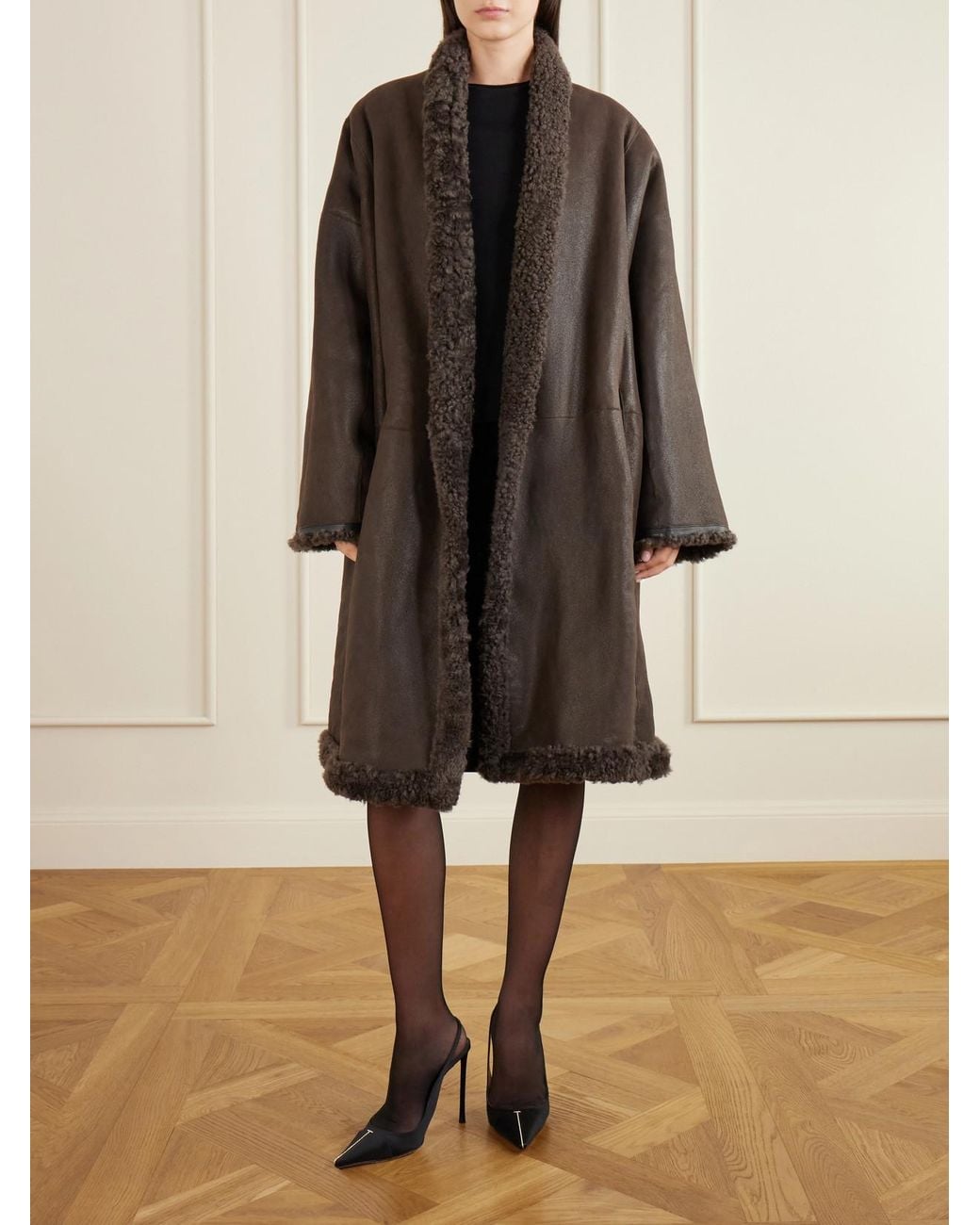 Tom Ford Brown Reversible Full-Grain Leather-Trimmed Shearling Coat