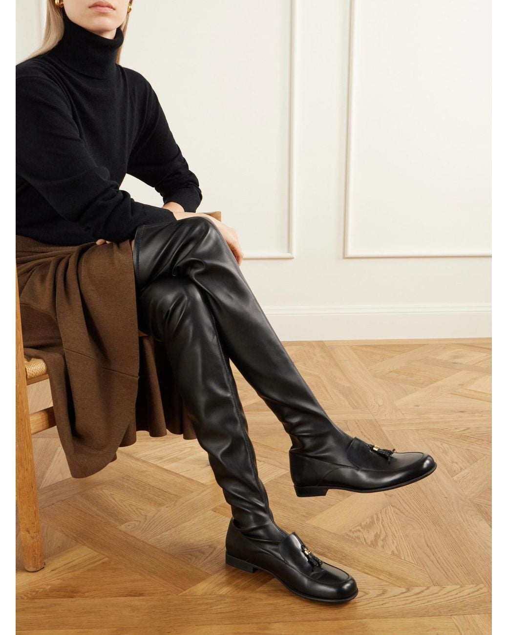 Tod's Black Gomma Tasseled Leather Over-The-Knee Boots