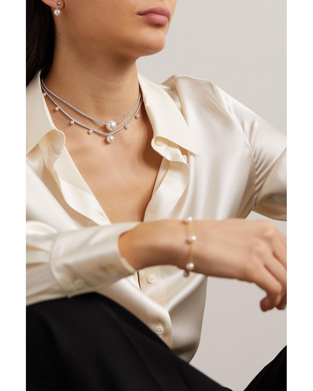 Mizuki White Eve 18-Karat, Pearl And Diamond Necklace