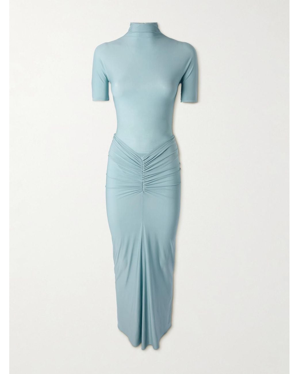 Alaïa Blue Ruched Stretch-Jersey Midi Dress