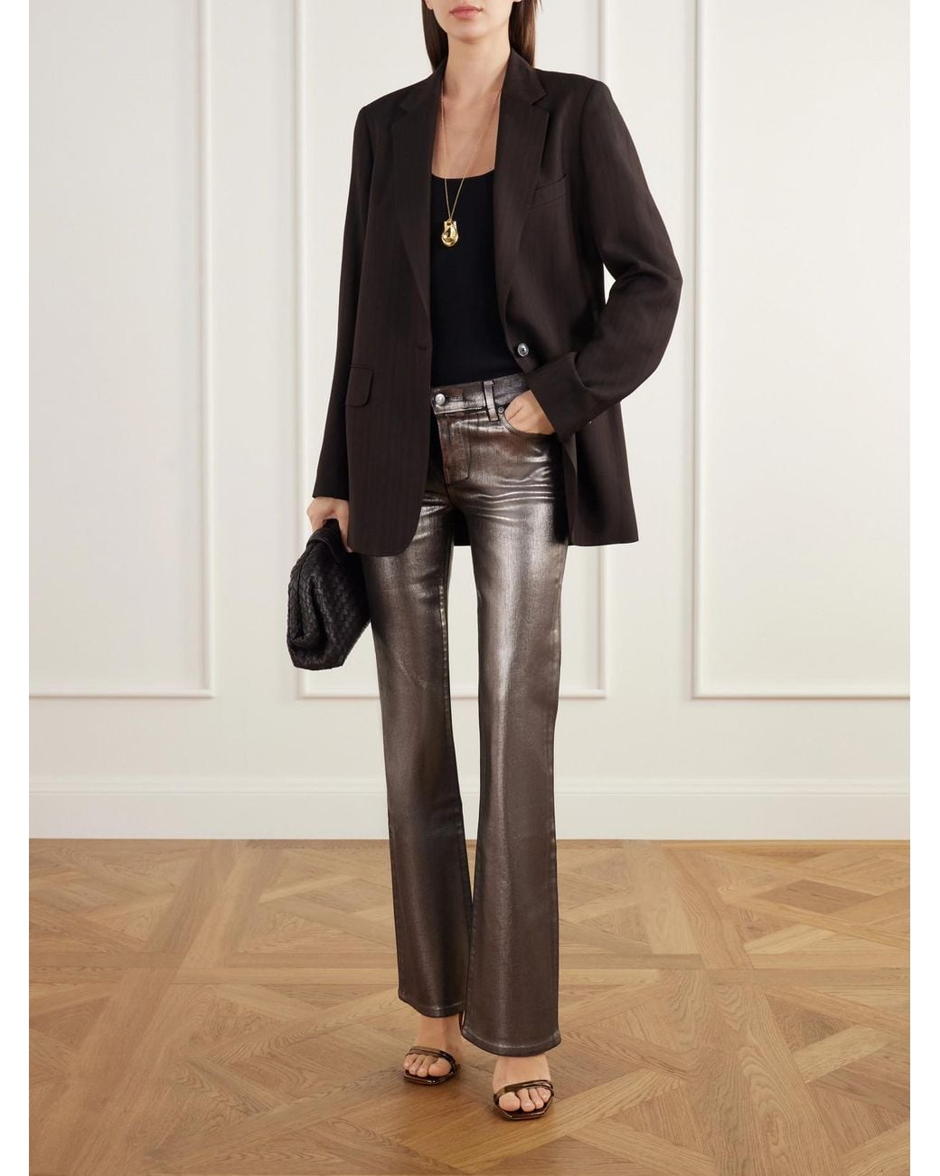 FRAME Gray The Coated Rodeo Low-Rise Flared Jeans
