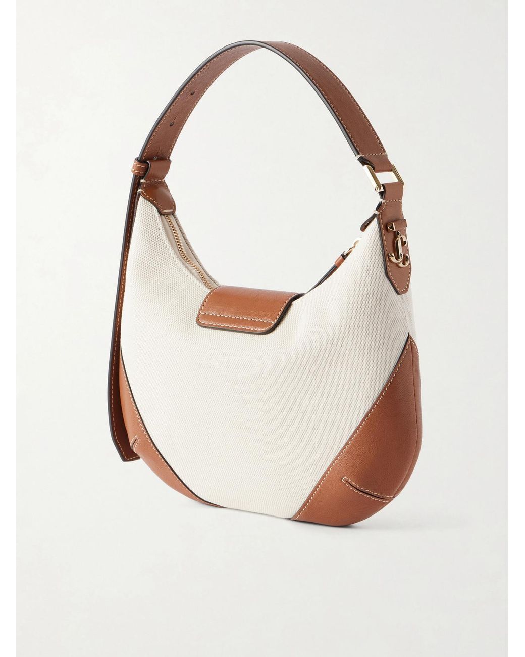 Jimmy Choo White Bar Small Canvas Leather-Trim Shoulder Bag