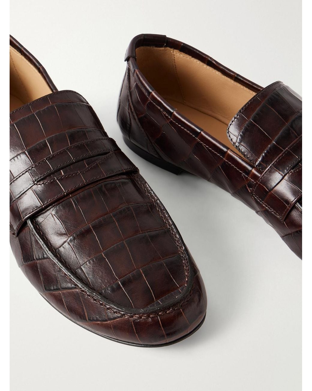 Jamie Haller Brown The Penny Croc-Effect Leather Loafers