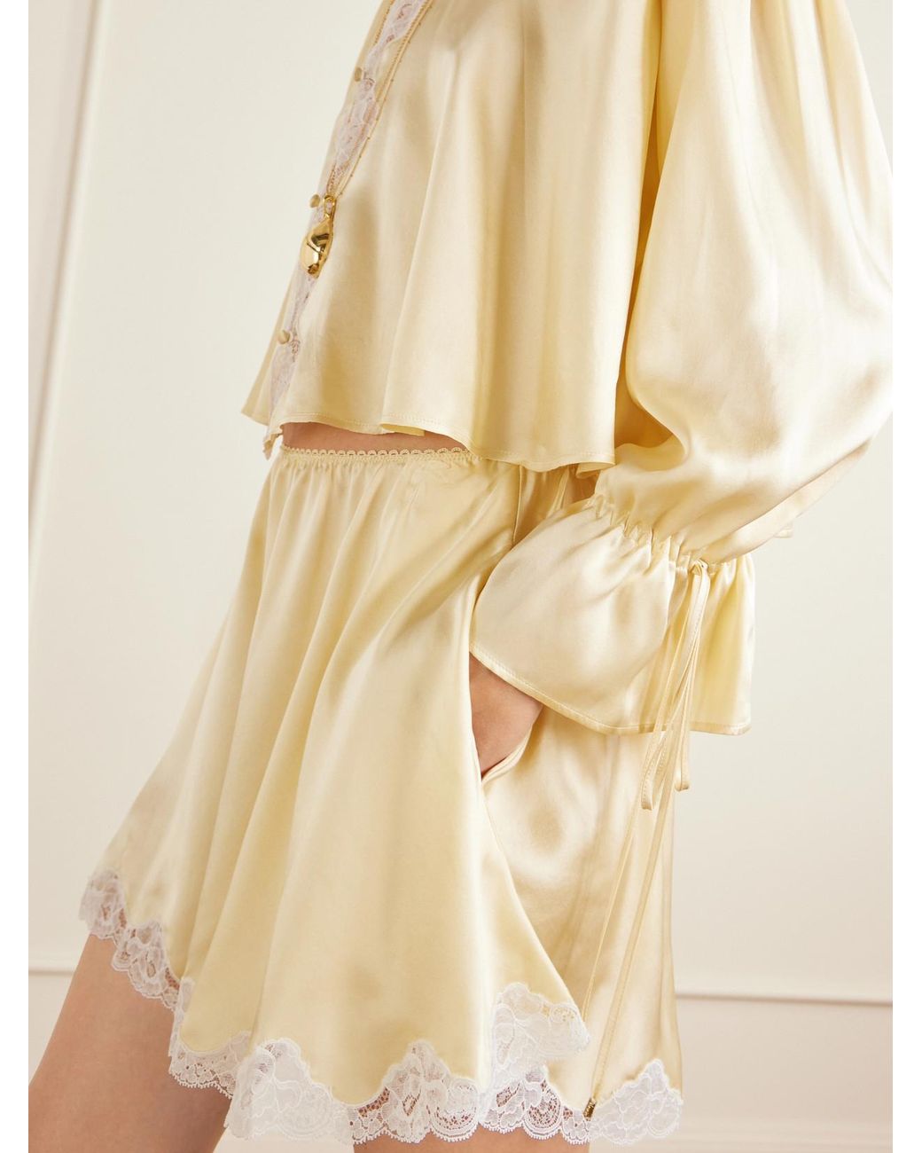 Chloé Natural Lace-Trimmed Silk-Satin Shorts