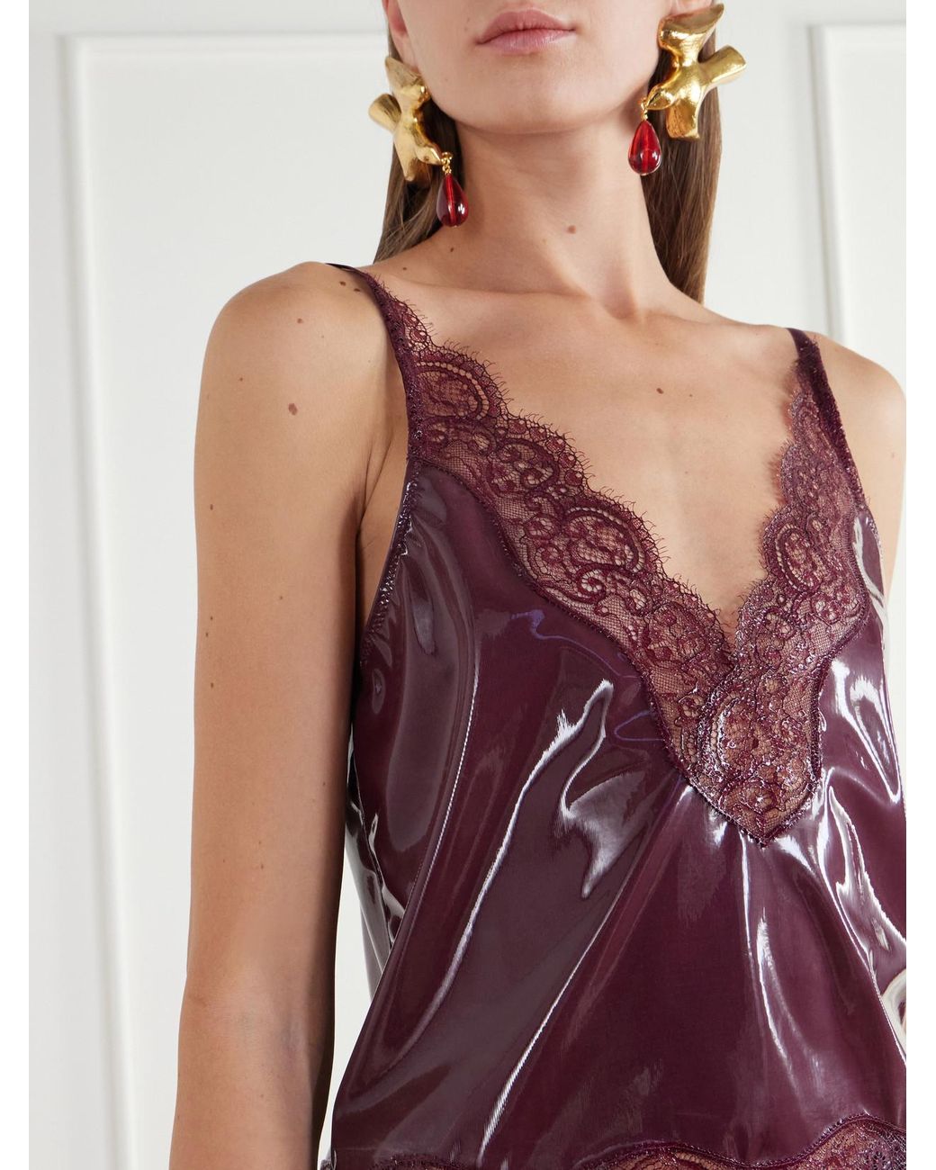 Saint Laurent Purple Lace-Trimmed Silicone-Coated Silk-Jersey Cami